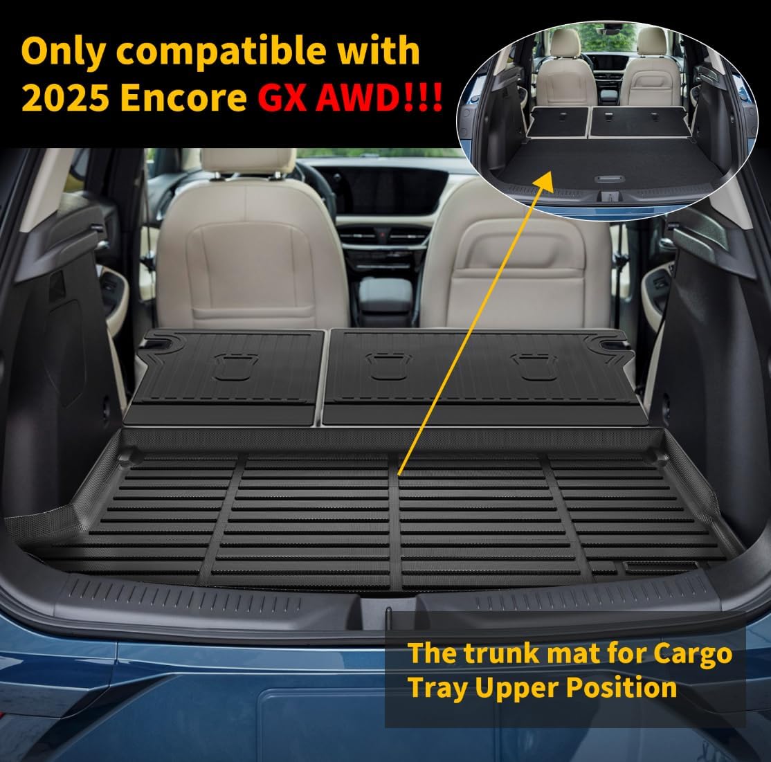GINOWY-Floor Mats & Cargo Liner for Buick Encore GX AWD 2020-2025 TPE All Weather Car Mats Encore GX 2024 Backrest Mat Floor Liners Non-Slip Trunk Mat Floor Liners Accessories Black