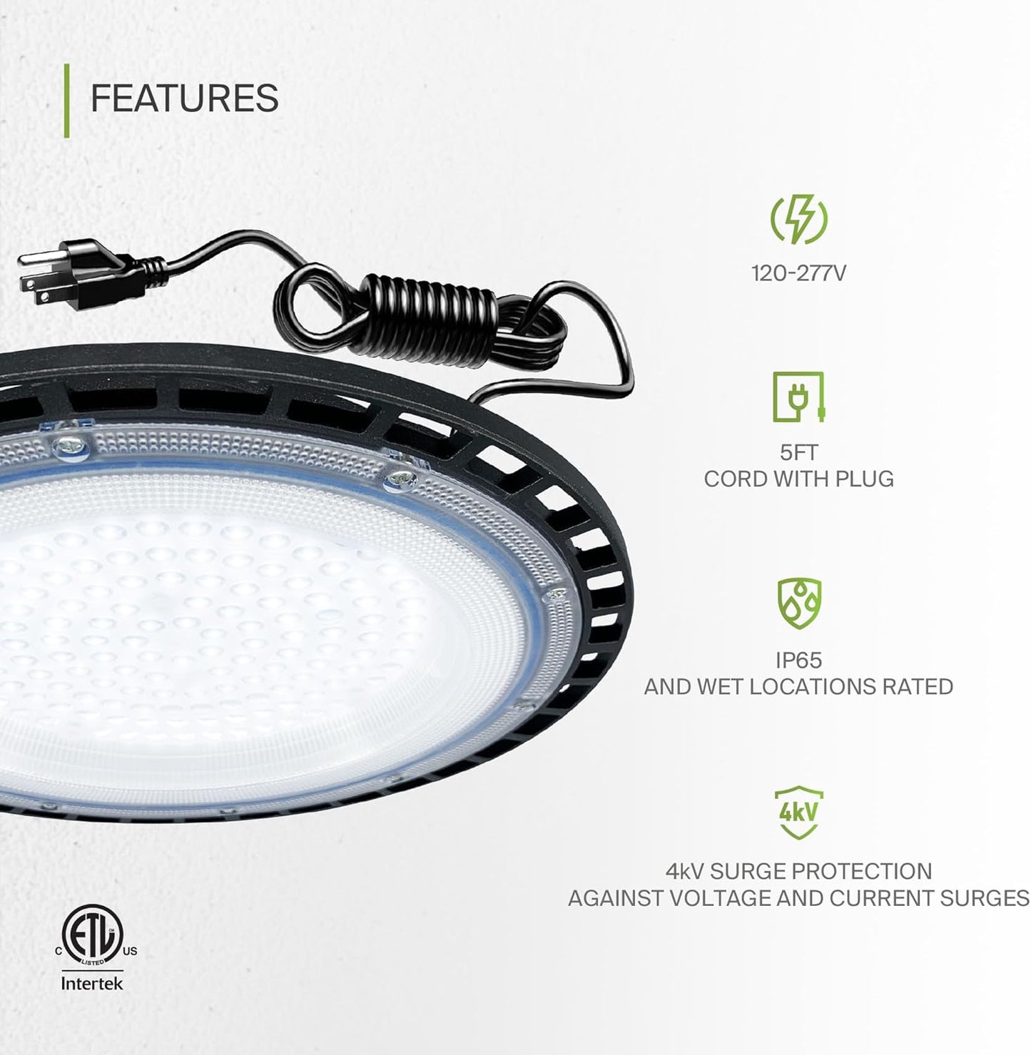 ASD LED High Bay UFO Light Fixture, Commercial Shop Lighting | Plug & Play Cable, IP65 Waterproof, ETL Listed | 100W 18000LM 5000K 100-277V | Warehouse, Garage, Workshop, Barn Lamp | Black, 12 Pack