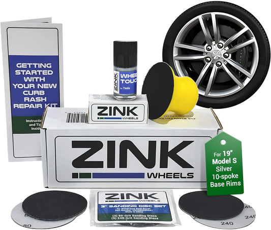 Premium Tesla Wheel Curb Rash Repair Kit for Model S 19-inch Silver Base Rims - DIY Kit with Color-matched Touch Up Paint - Made in USA