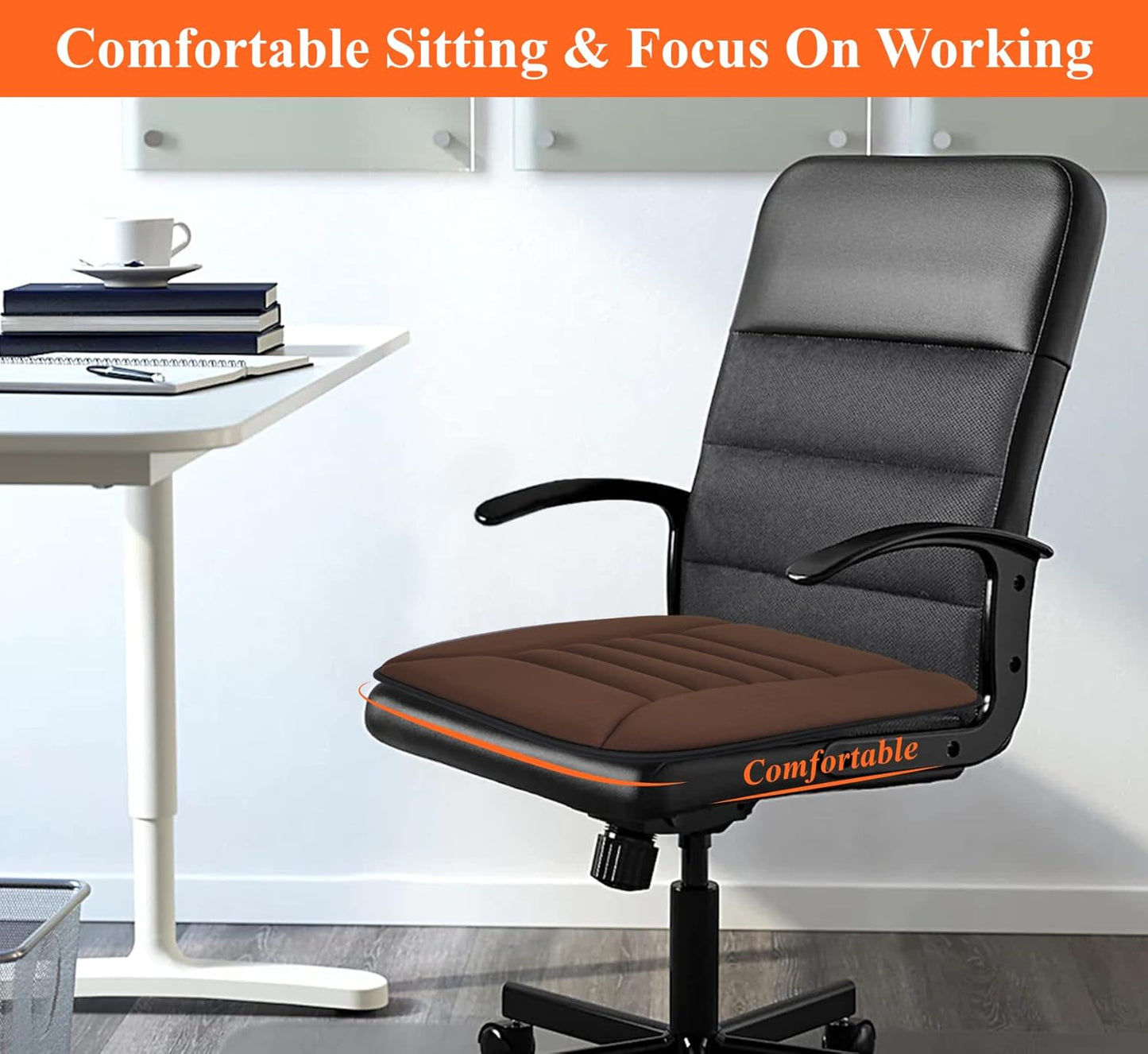 kingphenix Car Seat Cushion with 1.2inch Comfort Memory Foam, Seat Cushion for Car and Office Chair (Brown)