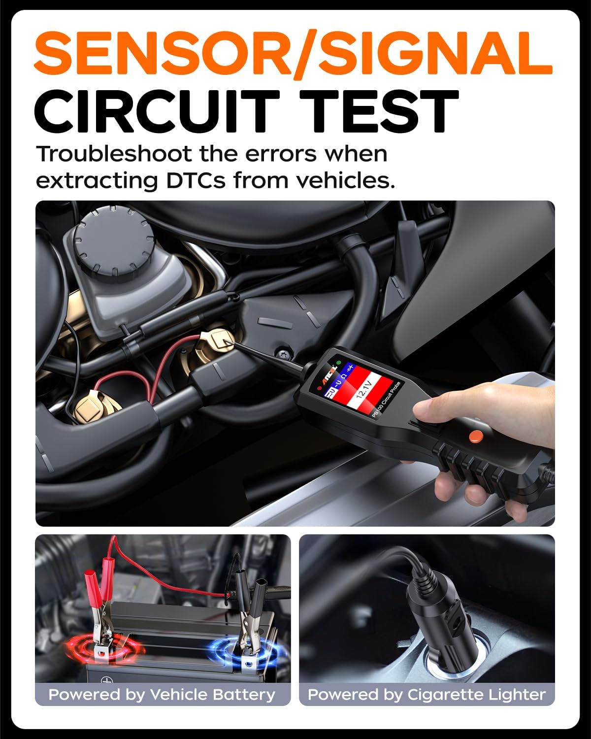 ANCEL PB100 Automotive Power Circuit Probe Tester, 12 24V Electrical Short/Open Breaker Finder, AC DC Diode Resistance Relay Tester, Continuity Test Digital Multimeter/Ohmmeters, 20 + 20FT Cable