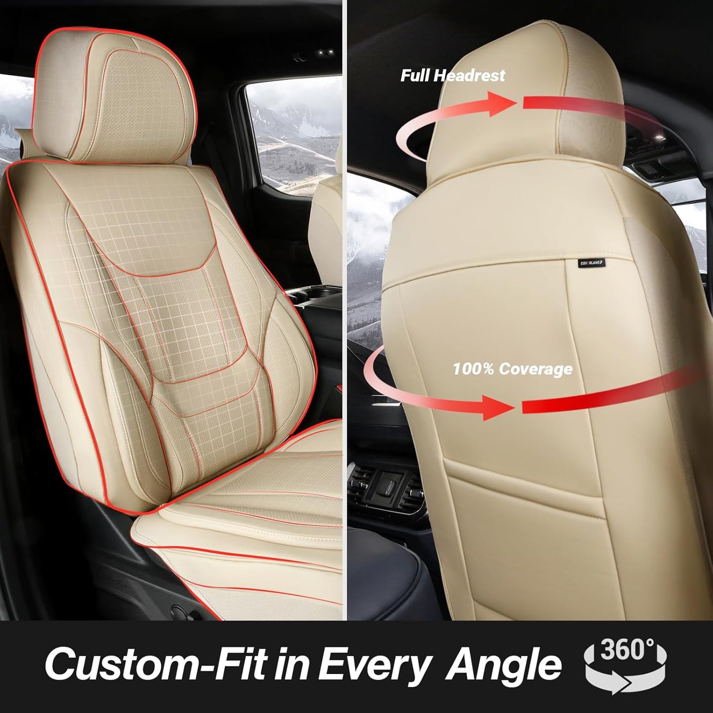 Coverland Custom Car Seat Covers Compatible with 2007-2013 Sierra 1500 Extended Cab - Premium Leather Non-Slip Waterproof Cover Interior Protector Full Set-Beige [See Size Chart-Size X115]
