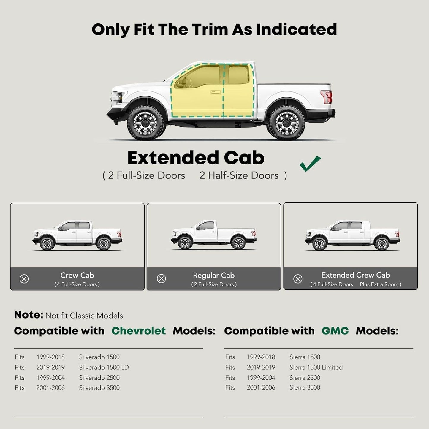 YHTAUTO 3 Inch Running Boards Side Step Bars Fit for 1999-2019 Chevy Silverado & GMC Sierra 1500 LD/2500/3500 - Extended/Double Cab, 90-Degree Bent S/S Polished Cab Side Step Rails, Set of 2