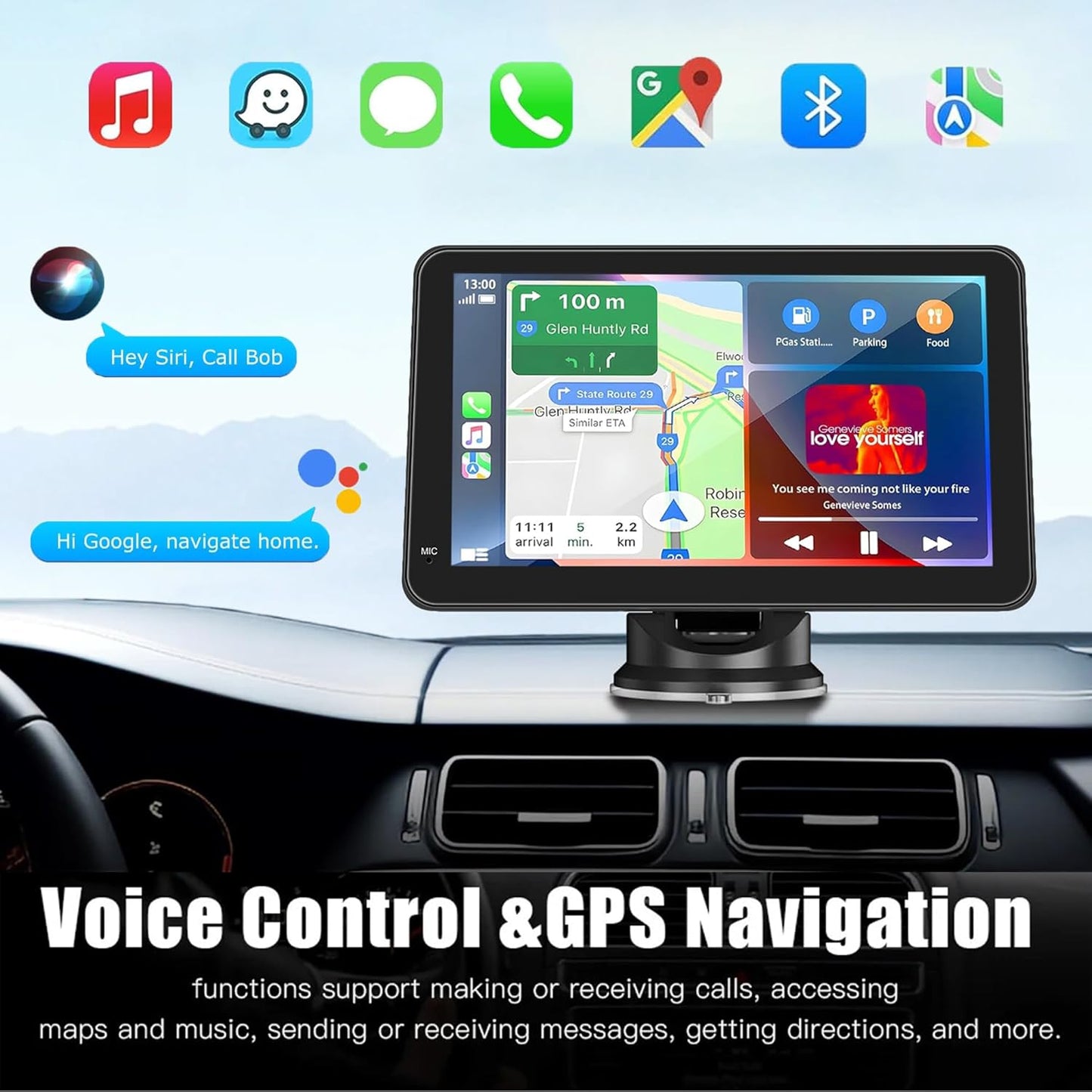 Portable Carplay Screen for Car, 7" HD Touchscreen Car Stereo with Wireless Android Auto, Car Audio Receivers with Backup Camera/GPS Navigation/Mirror Link/Voice Control/Bluetooth