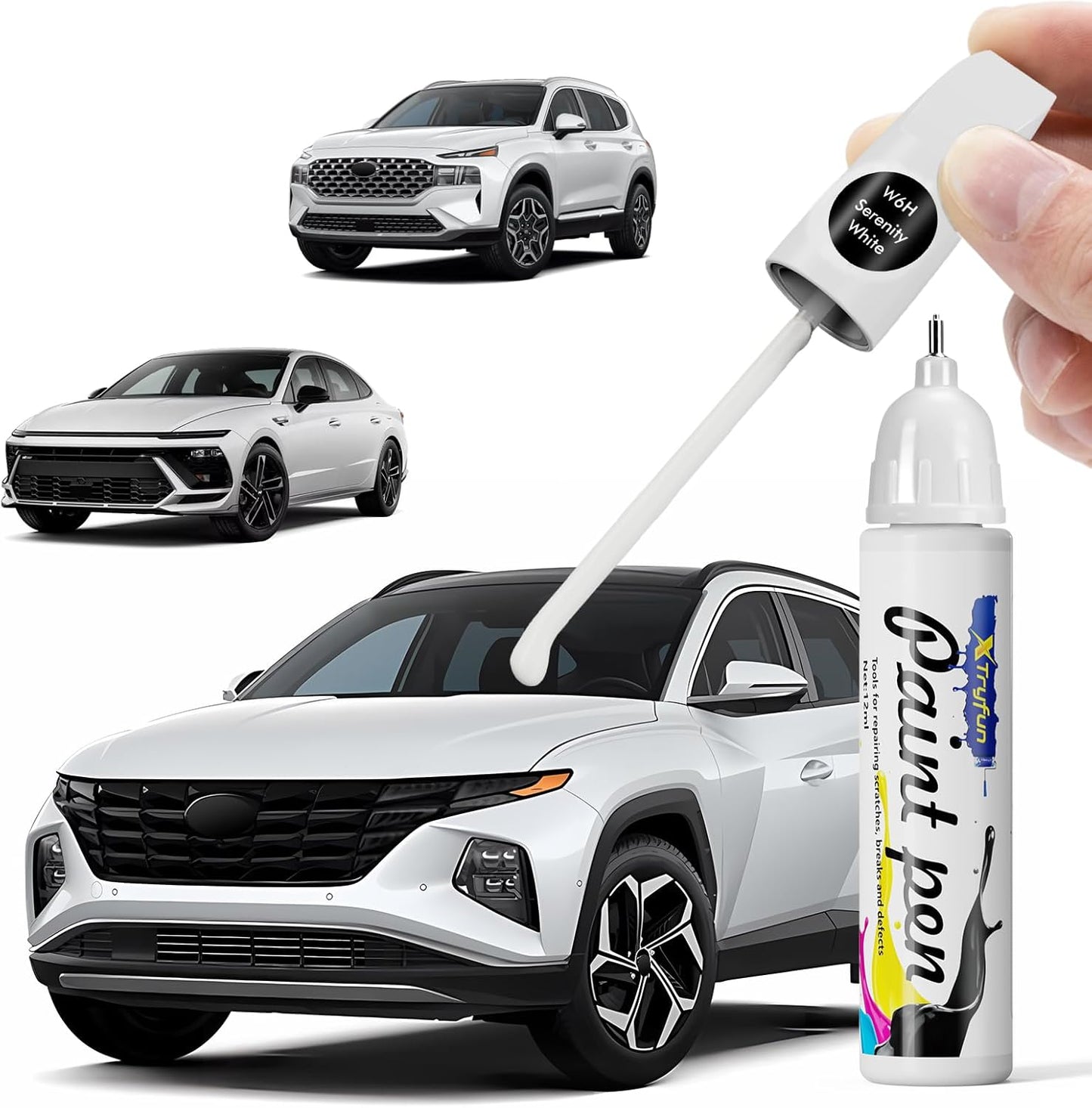 Serenity White (W6H) Touch Up Paint Compatible with Hyundai, DIY Car Paint Scratch Repair, Automotive Paints, Quick & Easy Fix Scratch Repair for Tucson/Elantra/Santa Fe/Sonata