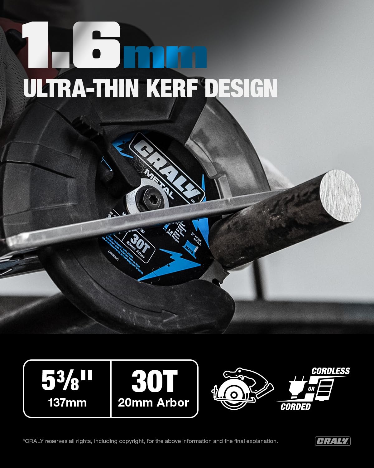 CRALY 5-3/8 Inch 30 Teeth Steel and Ferrous Metal Cutting Circular Saw Blade, 20 mm Arbor, Thin Kerf, Professional Carbide Tipped Blade for Angle Iron, Threaded Rod, EMT Conduit(C0530MC)