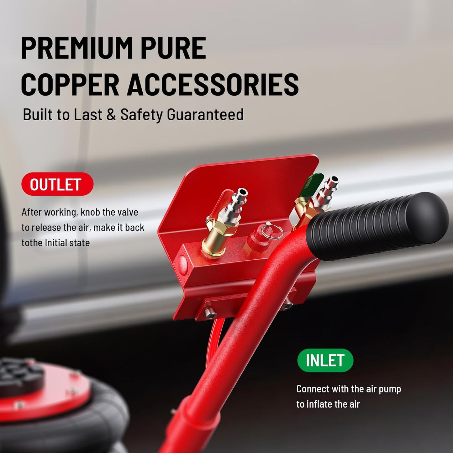 Air Jack, 3 Ton/6600 lbs Car Jack, 3-5 s Fast Lifting Pneumatic Jacks with Short Handle, Lift up to 17.7 inch Pneumatic Air Jacks for Cars and Trucks, Garages, Repair (Red)