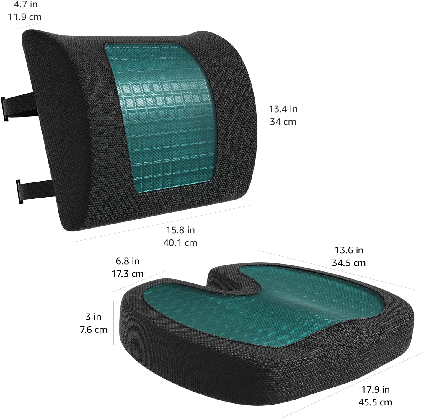 Amazon Basics Comfortable Seat Cushion & Lumbar Support for Office Chairs, Gel Enhanced Memory Foam, Pack of 2, Rectangular, Black