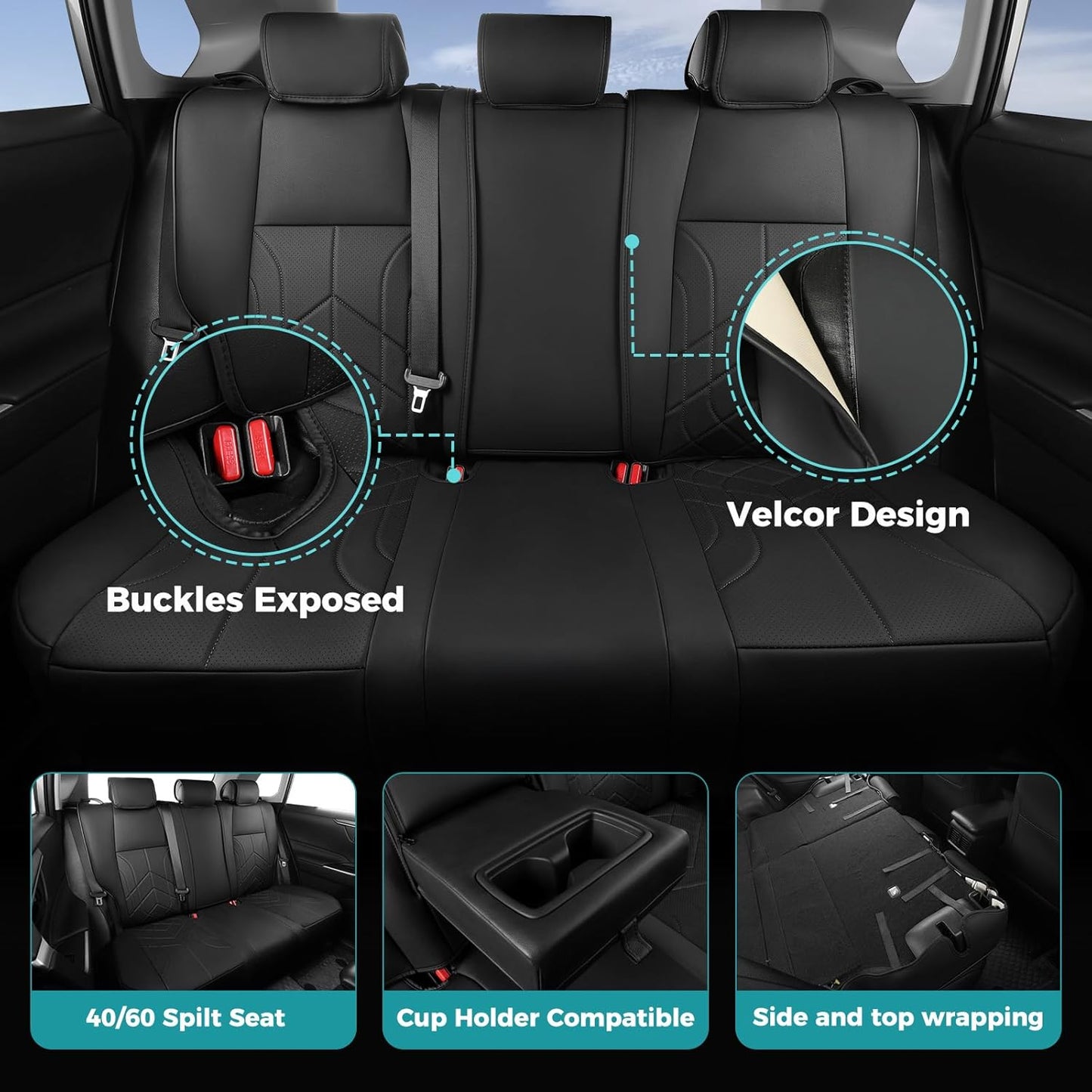 for Toyota RAV4 Seat Covers 2019 2020 2021 2022 2023 2024 2025 RAV 4 LE XLE Limited XLE Premium (Gas not for Hybrid) - Custom Leather Car Seat Covers Full Set - Black