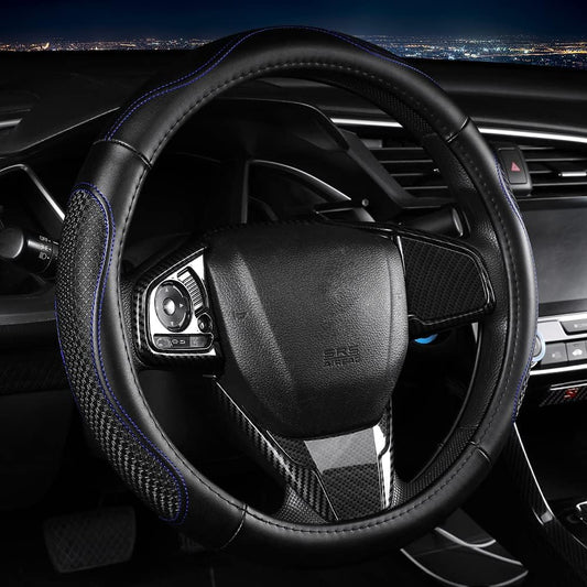 Leather Car Steering Wheel Cover 15 inch Universal Fit Microfiber Steering Wheel Cover Anti-Slip, Soft, Breathable, Full Surround Car Wheel Cover