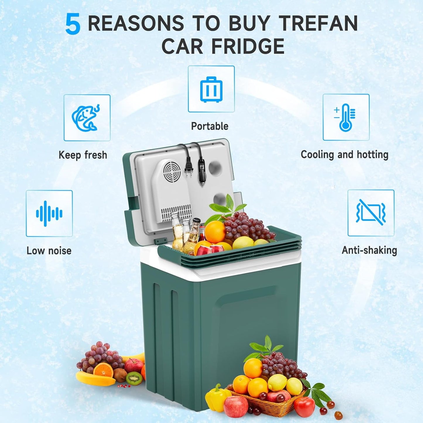 SHAREWIN Electric Cooler & Warmer with Handle 26.5 Quart/25L Portable Thermoelectric Fridge for Vehicles & Trucks with 110V AC & 12V DC, 12V Car Cooler for Camping, Travel Army Green