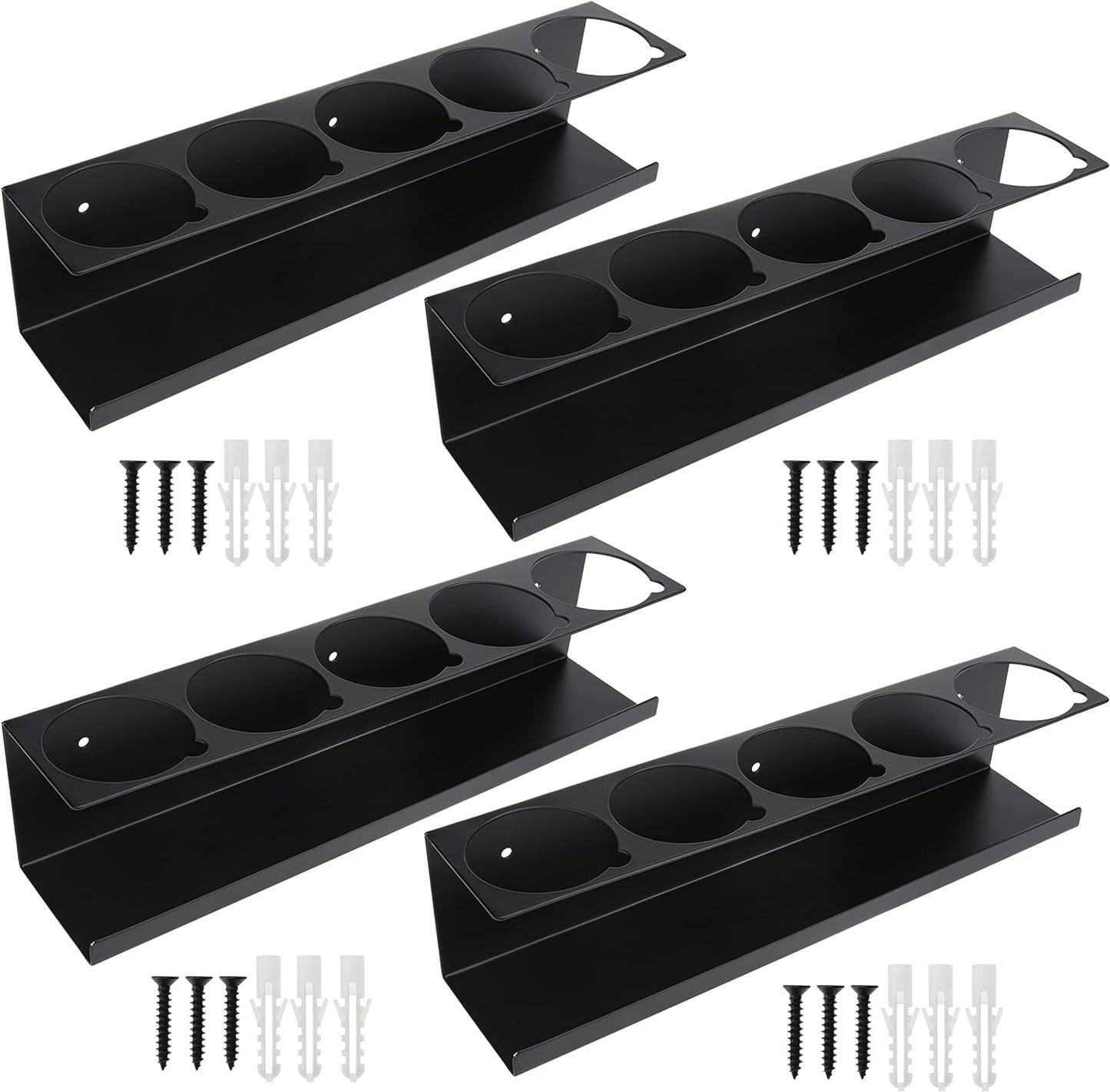 RealPlus Aerosol Spray Can Holder Rack Organizer, 5 Can Spray Bottle Holder Heavy-Duty Steel Wall Mounted for Garage and Workspace, Pack of 4