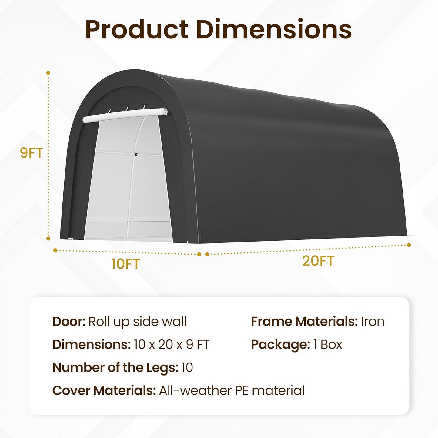 Kiss the Water Carport, Round Portable Garage, Steel Heavy Duty Carport with Ground Stakes, Tensioner and 2 Roll Up Windows PE Fabric Car Port, Garage, Storage Shed, Tent for Storage, SUV (10x20 Ft)