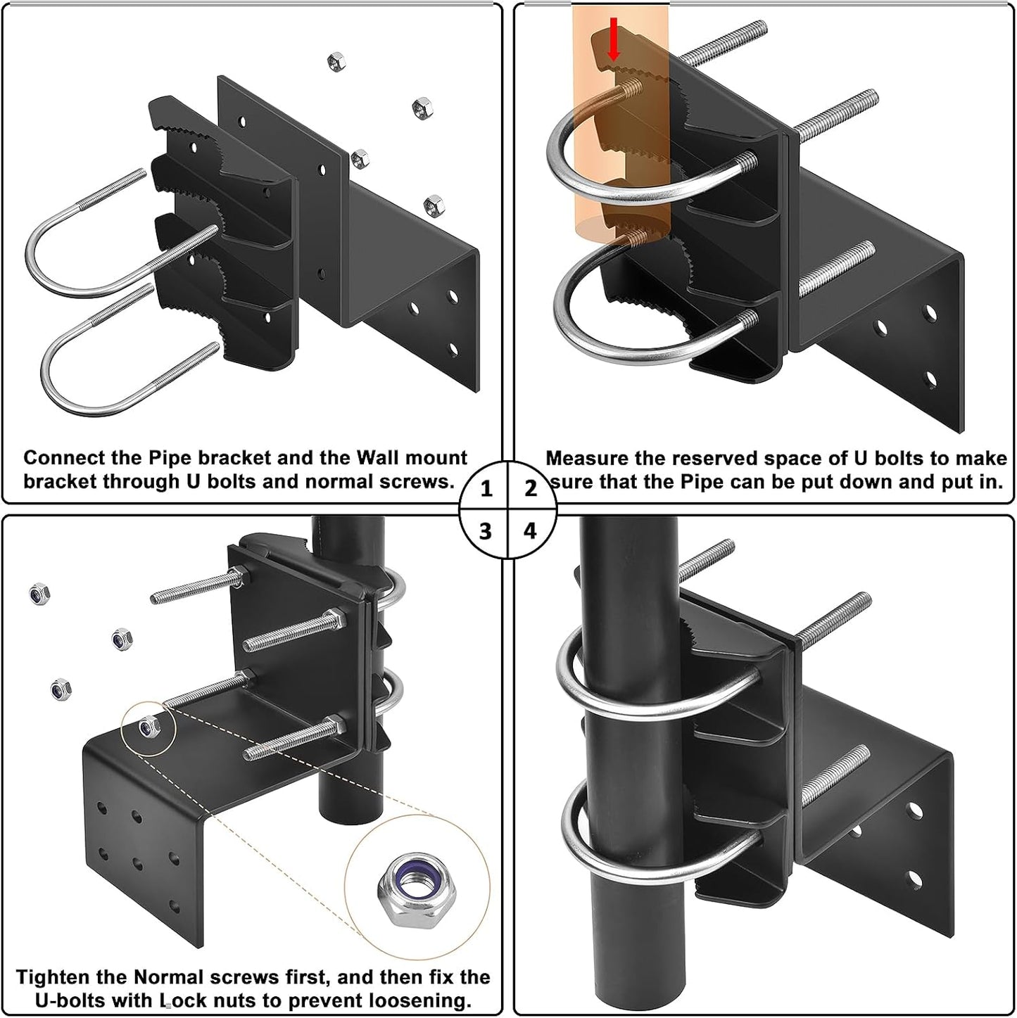 Antenna Mount Outdoor Antenna Pole Mast Mount Bracket- Heavy Duty Steel with U-Bracket Assembly + 6 Screws