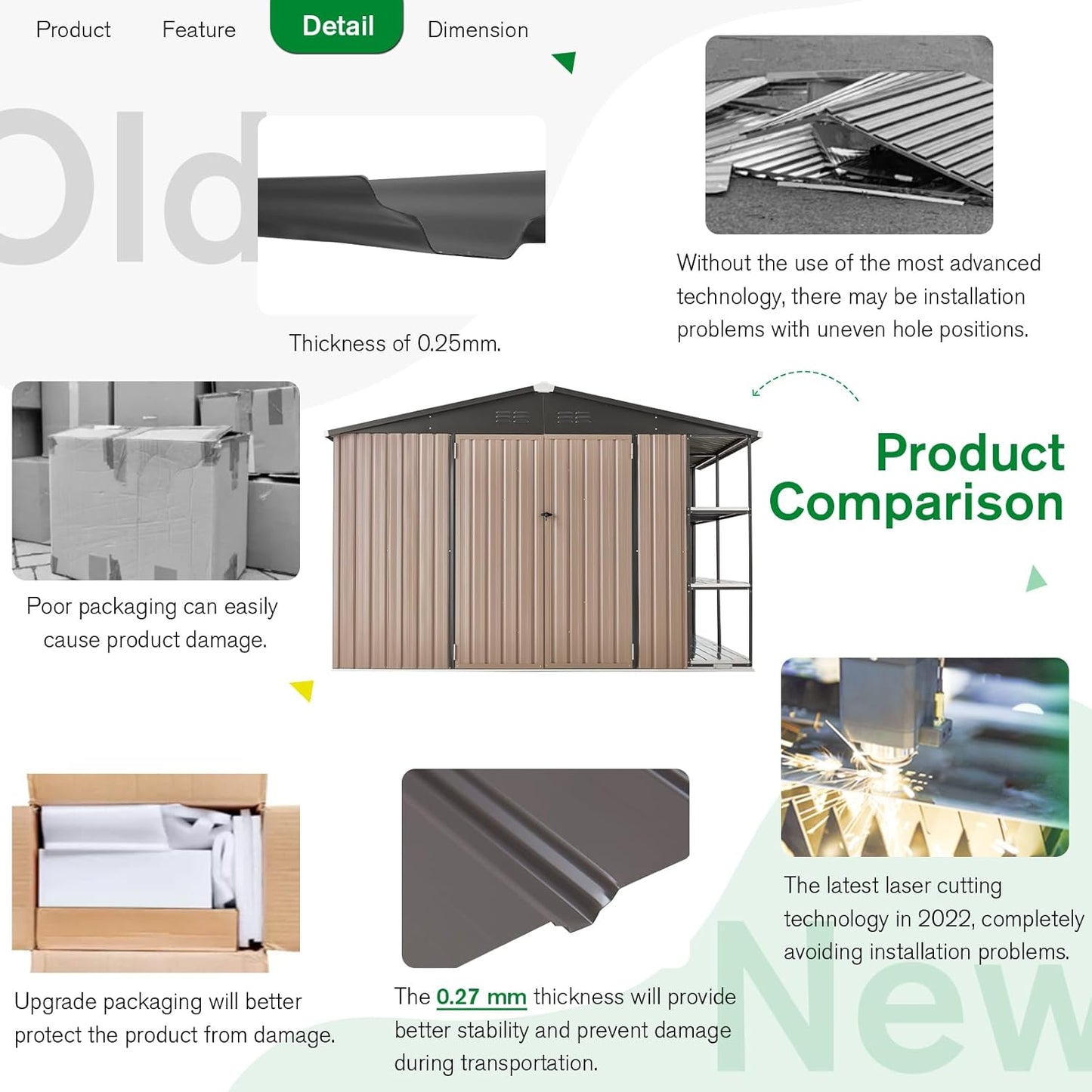 AECOJOY 10x8 Metal Storage Shed with Rack, Gray, Large Outdoor Storage Tool Utility Shed with Shelves, Weather Resistant, 263 lbs, 77.2"H x 112.8"W x 100.6"D