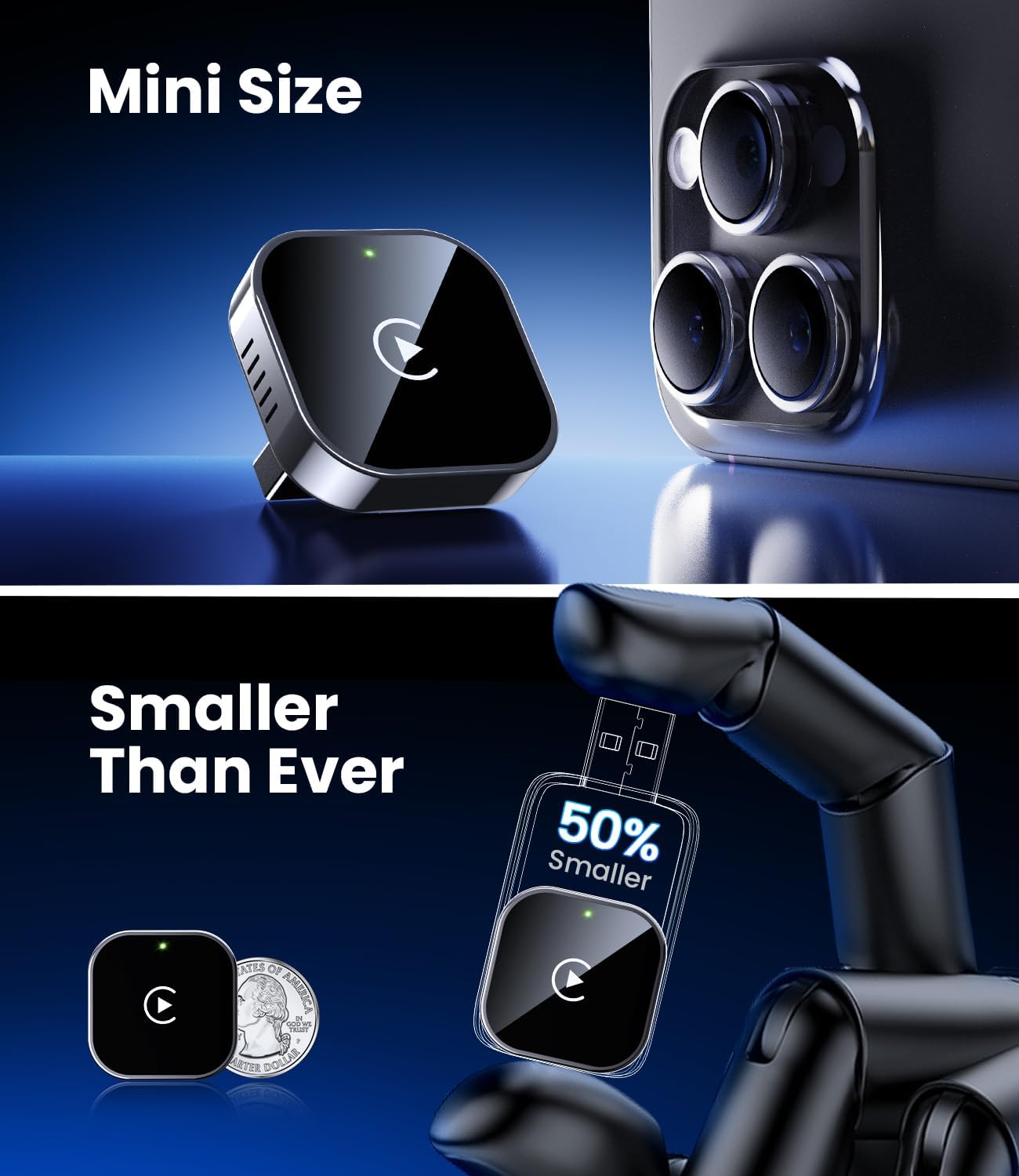 Teeran Wireless CarPlay Adapter 2025 Upgrade Wired CarPlay to Wireless, Mini USB Design for Cars with Built-in Wired Apple CarPlay Plug and Play Easy Use Fast Stable Connection Car Play for iPhone