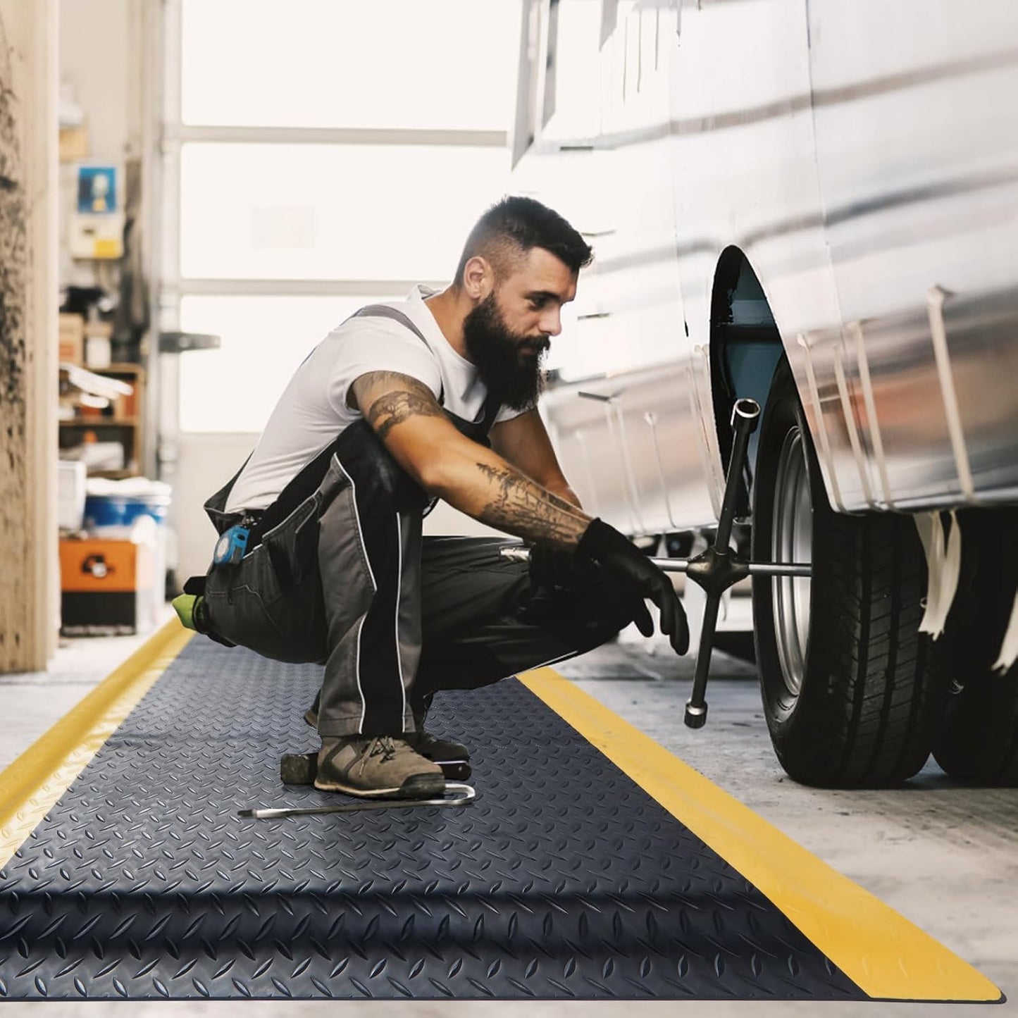 tonchean 3 x 7 FT Anti Fatigue Mats, Extra Thick 15/16" Ergonomic Standing Floor Mat Industrial Working Soft Sponge for Machinist Workshop Garage, Reducing Pressure