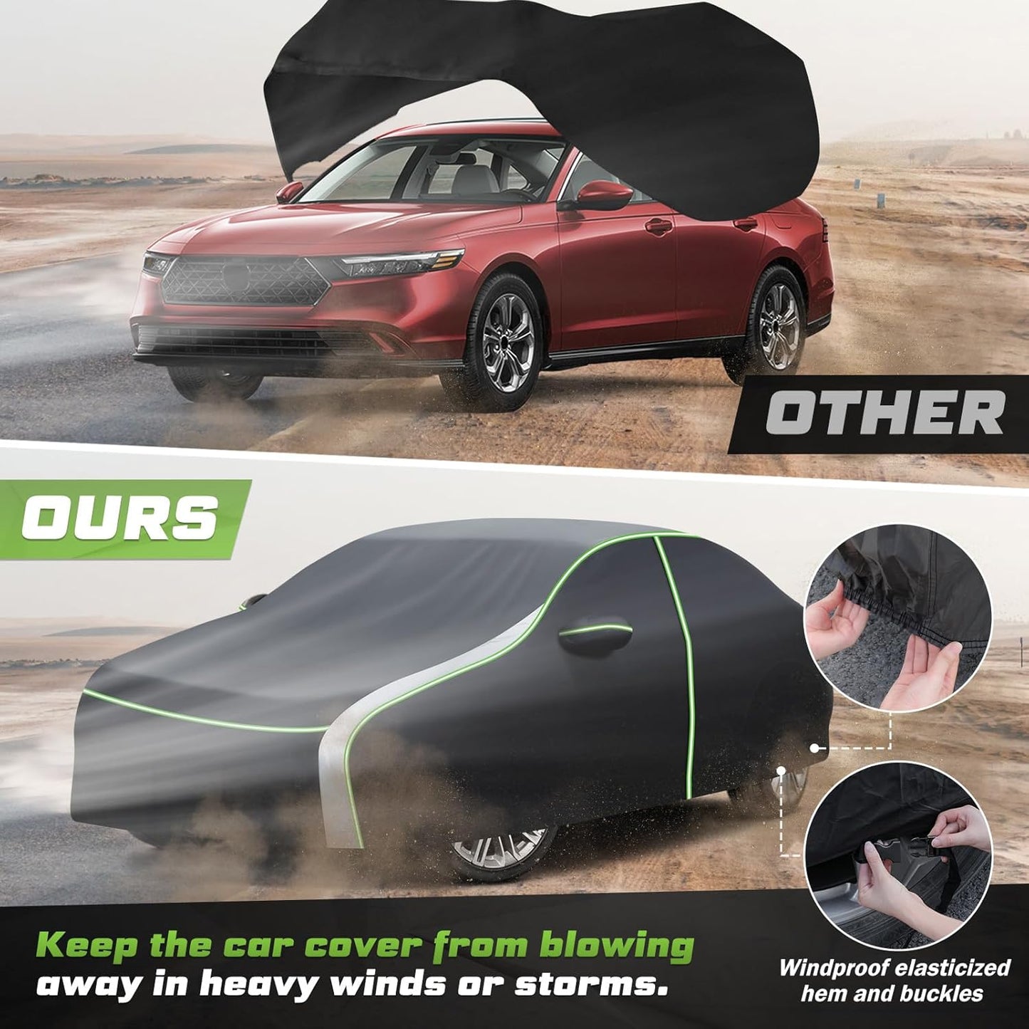 Mixsuper Liner Car Cover for Honda Accord 2001-2026, 7 Layers Waterproof Car Cover Accessories for Honda Accord with Zipper Door, Windproof Straps, Reflective Strips, Anti-UV, All Weather