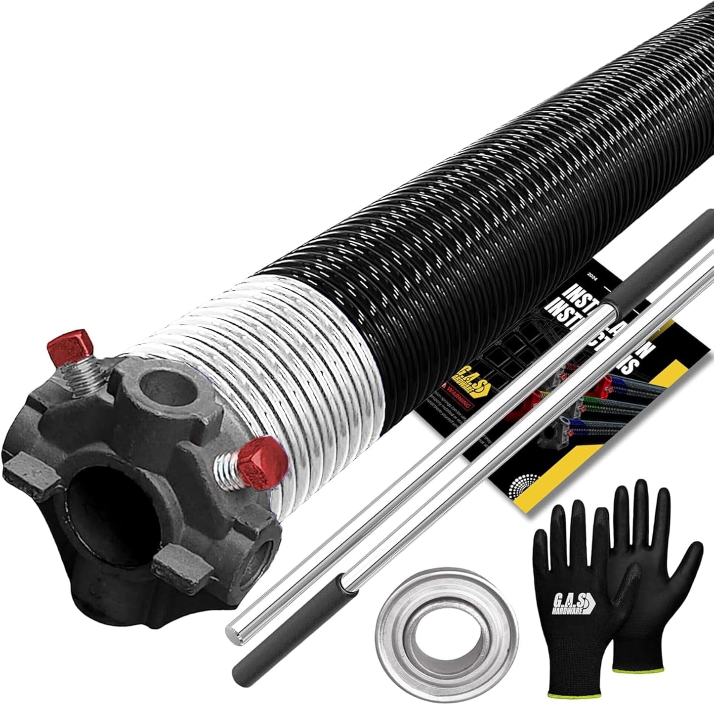 Garage Door Torsion Spring 218x1.75x29 Includes 1” Steel Bearing, Gloves, Manual, and Winding Bars for Right Side of Garage Door Precision E-Coating 5-Year Warranty Min. 30,000 Cycles (Black Cone)