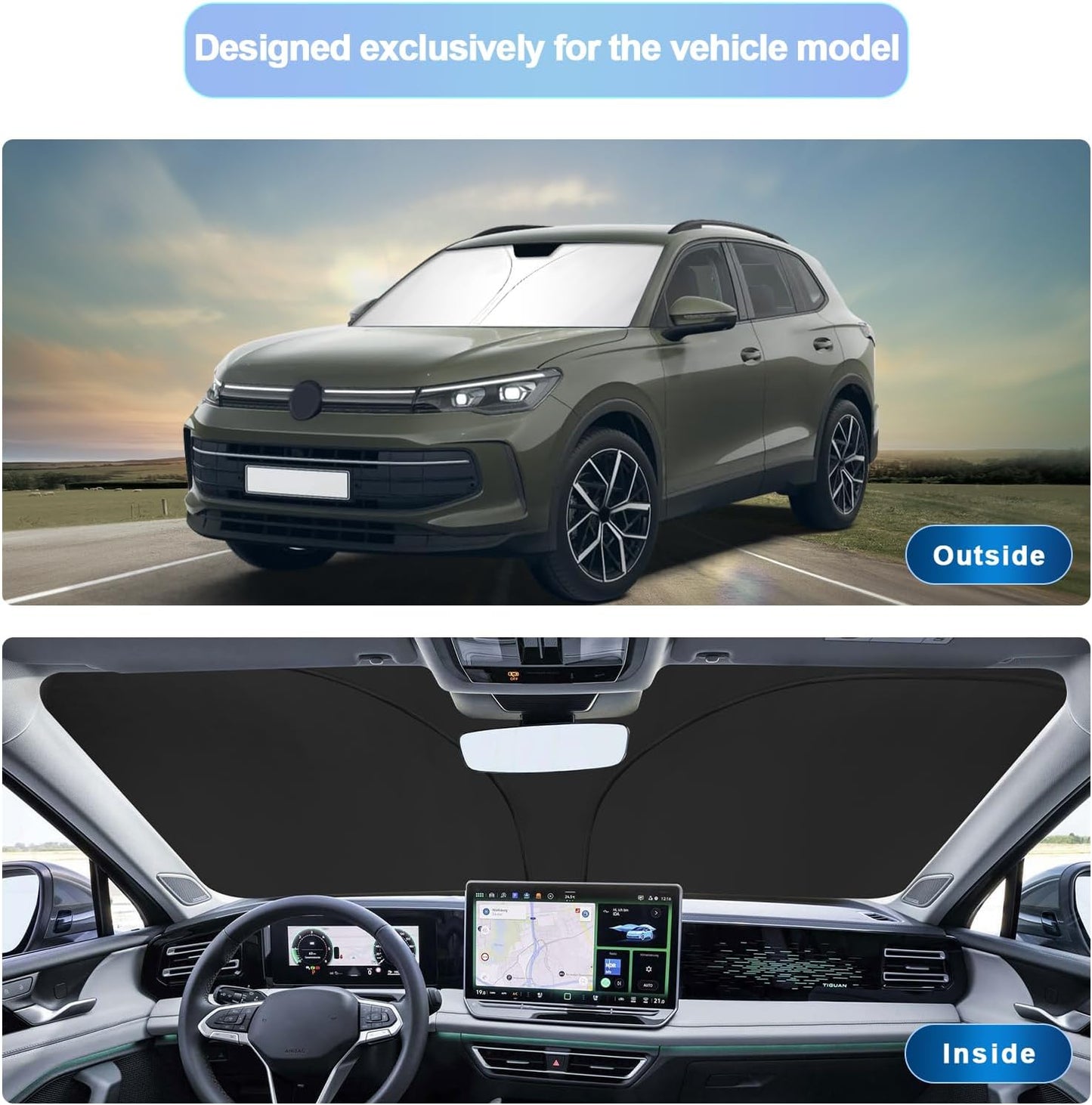 SXCY for 2025 VW Tiguan Windshield Sunshade for Volkswagen Tiguan 2025 Accessories 2025 Tiguan Sunshade Foldable Sun Shield 2025 Tiguan Sun Shade Block UV Rays