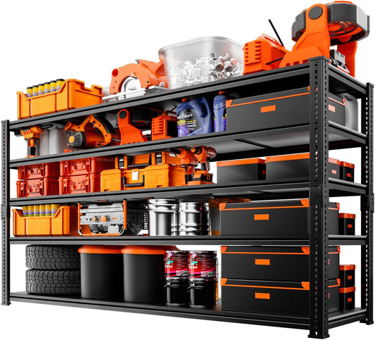 Storage Shelves Heavy Duty, 60" L x 24" W x 78" H Garage Storage Shelves Unit Loads 3700LBS, 5-Tier Adjustable Metal Industrial Utility Shelf Rack for Kitchen, Laundry Room, Warehouse, Basement