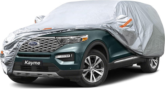 Kayme Car Covers for Automobiles Waterproof All Weather Sun Uv Rain Protection with Zipper Mirror Pocket Fit SUV Jeep Toyota Highlander/Land Cruiser, Honda Pilot,Acura Mdx etc.(191 to 200 Inch) YXL