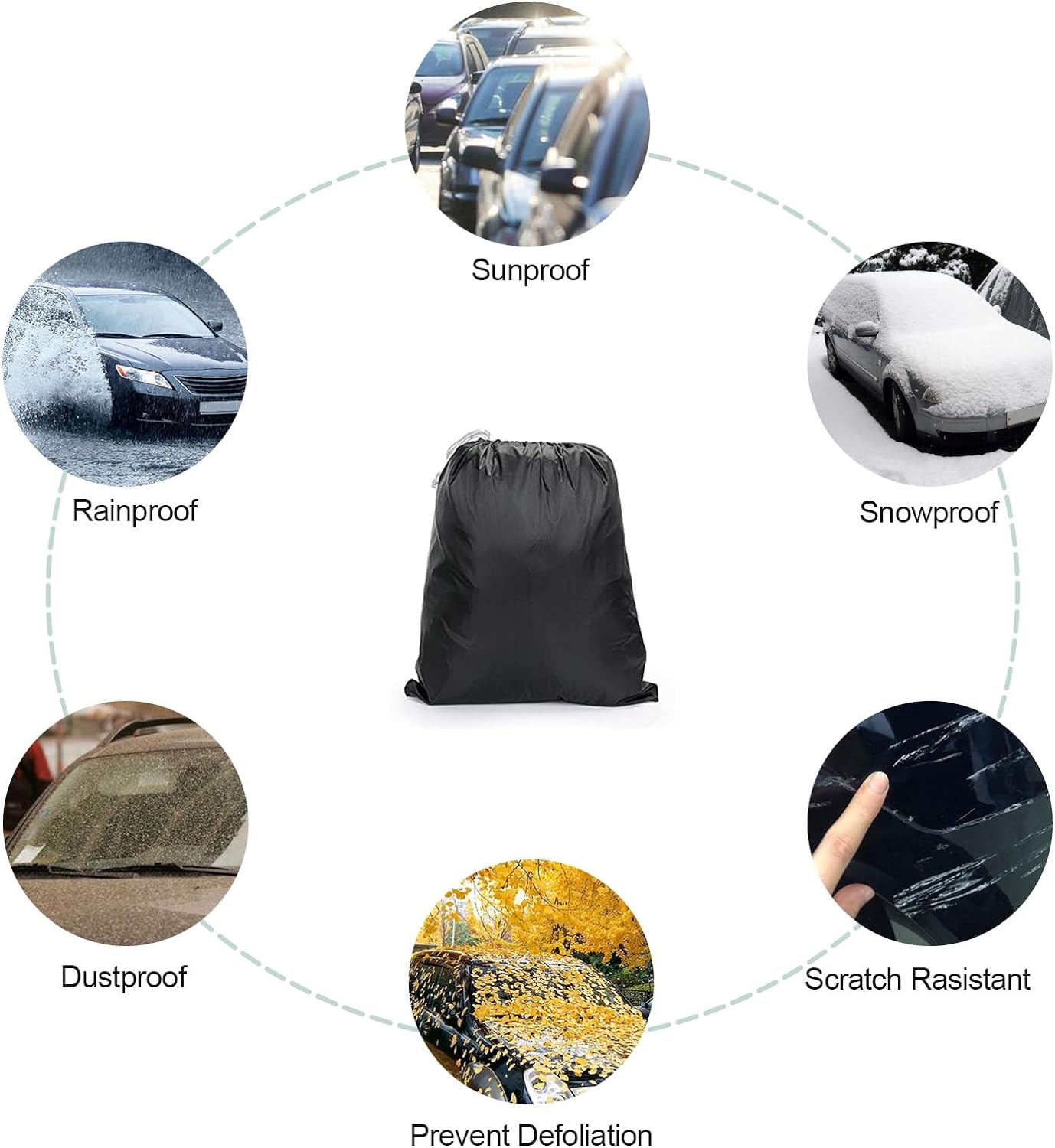 Toyota RAV4 Car Cover Waterproof All Weather for Automobiles, 2013-2023 Toyota RAV4, with Windproof Strap and Driver Door Zipper，Weather Waterproof Sun Rain UV Dust Snow Protection