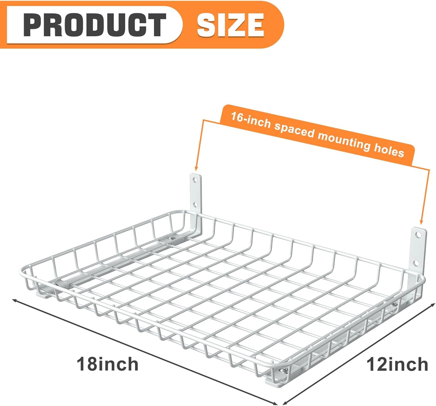 TORACK 2-Pack 12x18 Inch Wall-Mounted Shelves, Garage Wall Shelf for Closet & Laundry Room, Heavy-Duty Floating Shelves Hold Up to 60 lbs(White)