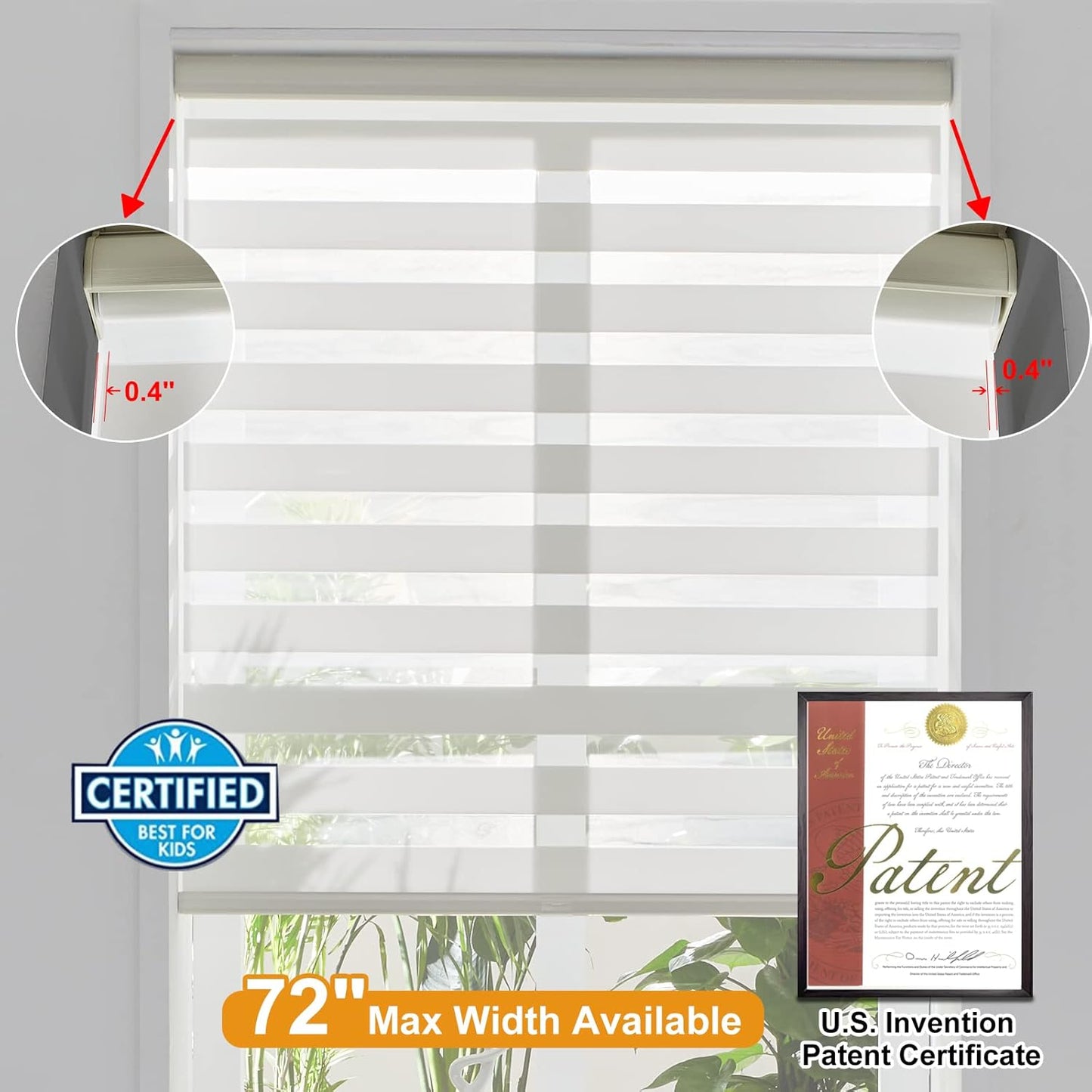 Persilux Cordless Zebra Blinds for Windows Free-Stop Roller Windows Shades (46" W X 72" H, Cream) Dual Layer Light Control for Day and Night, Light Filtering Sheer Shades for Home, Easy to Install
