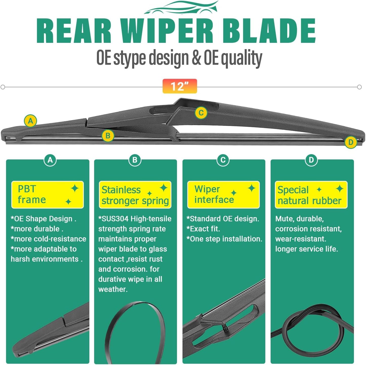 28" 21" 12" Windshield Wiper Blades Replacement for Mercedes Benz W164 ML-Class 2006-2011, X164 GL-Class 2007-2012, W251 R-Class 2006-2012 Front Rear Wipers Set (Pack of 3)