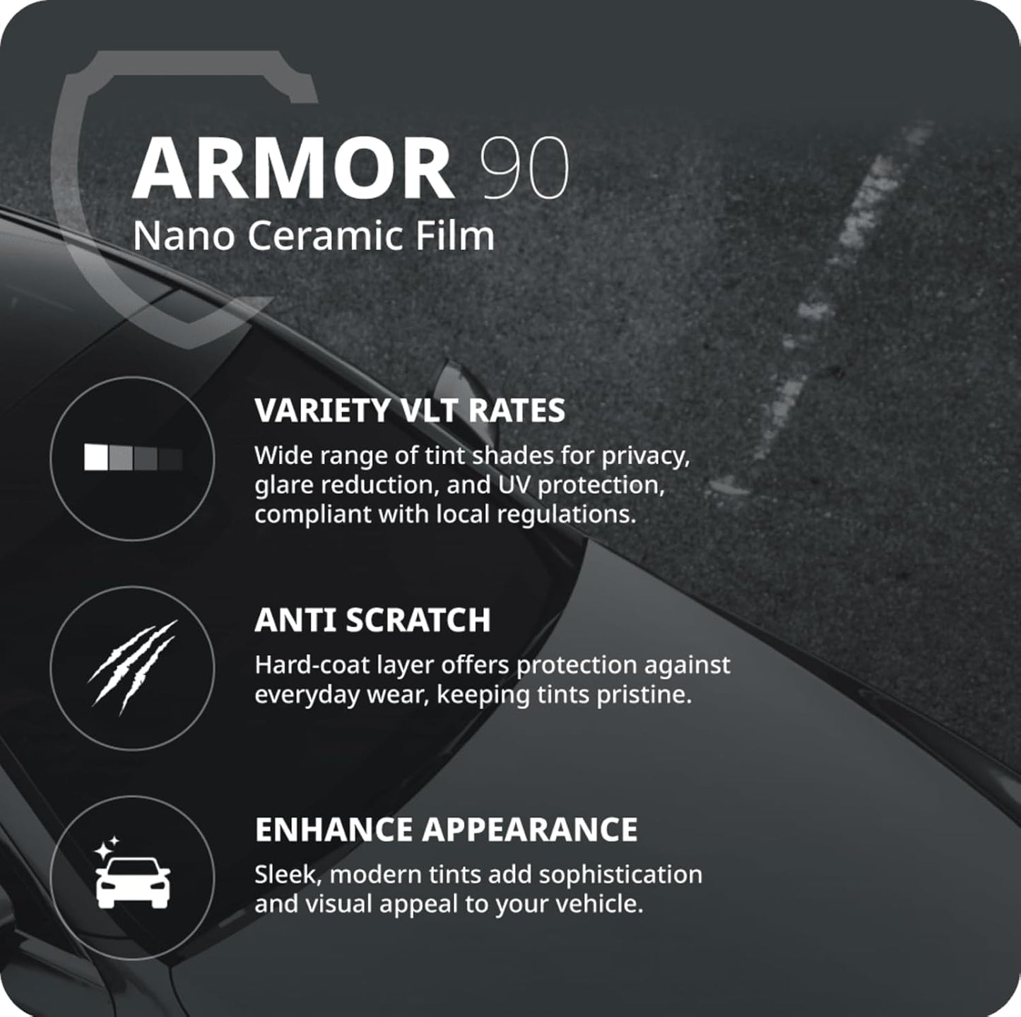 Nano Ceramic Window Tint Film for Cars - 2 Ply Scratch Resistant with Heat Control and UV/IR Rejection (15% VLT, 60inx100ft), OWFCR-10006