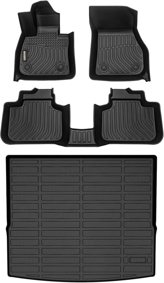 Binmotor-All Weather Floor Mats Cargo Liner Set for BMW X1 2016 2017 2018 2019 2020 2021 2022,1st & 2nd Row Full Set, TPE Rubber mats Heavy Duty Car Floor Liners-Black for X1 Accessories