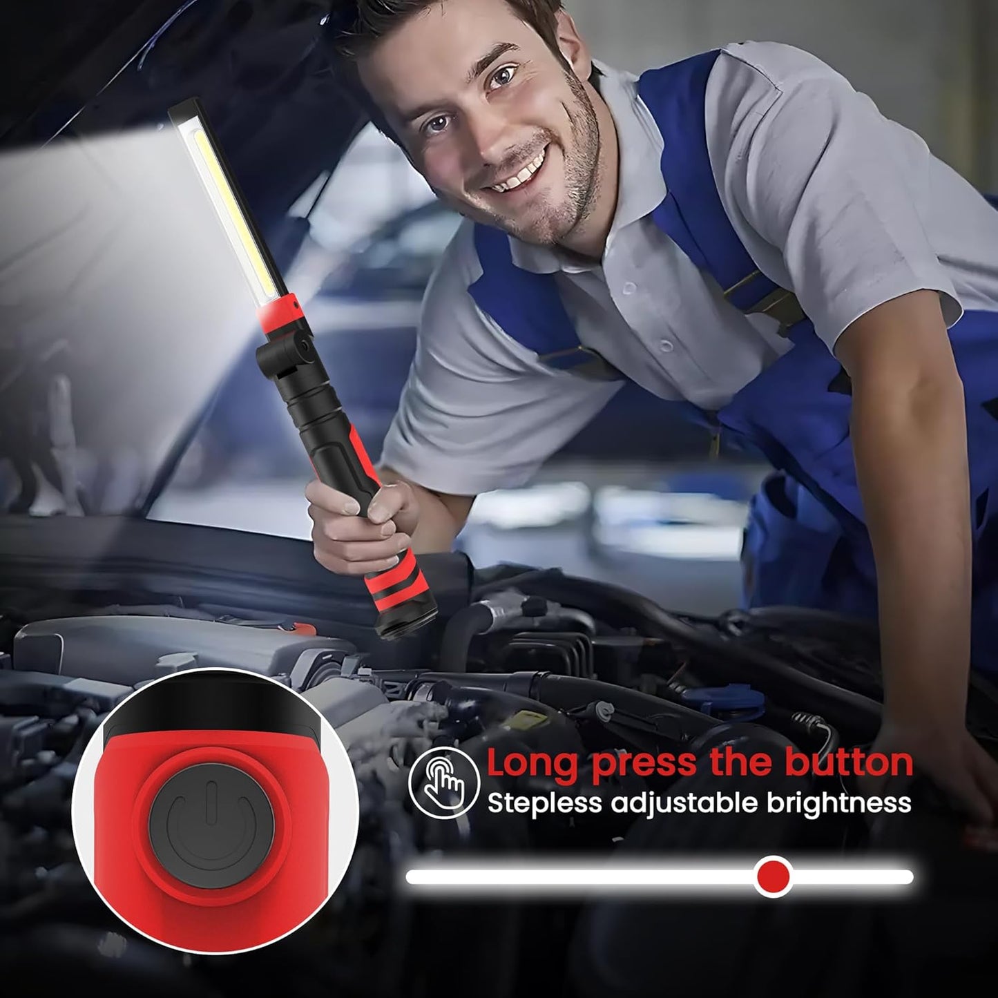 Rechargeable Work Light 2500mAh Magnetic LED Work Light Flashlight Mechanic Light Tool Gifts for Men Him, Foldable Lamp with Hook for Car Repair Emergency BBQ Grill (4 Pack)