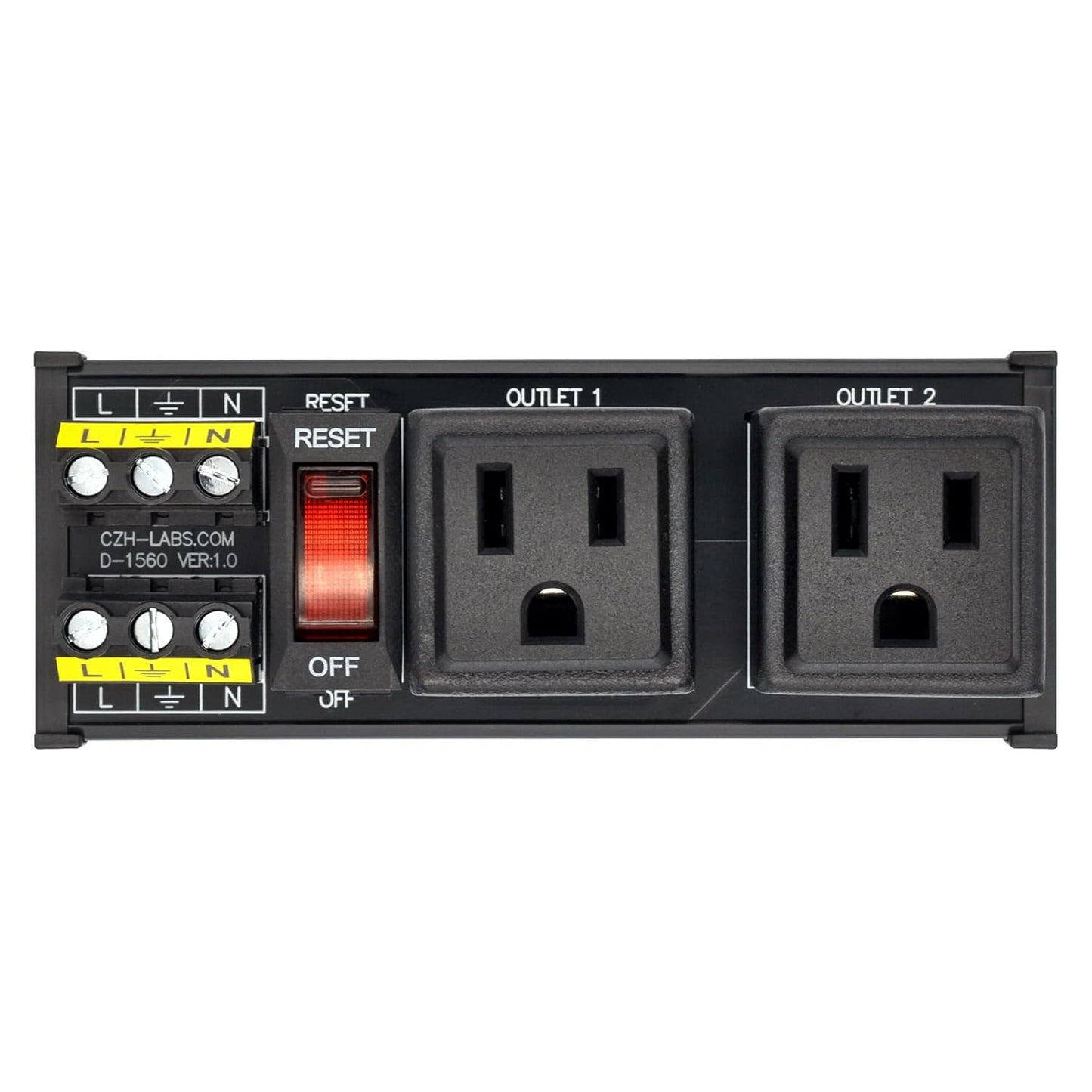 DIN Rail Mount AC 120V NEMA 5-15R Double Receptacles Outlet Power Strip Module, with Rocker Switch Thermal Circuit Breaker Overload Protector