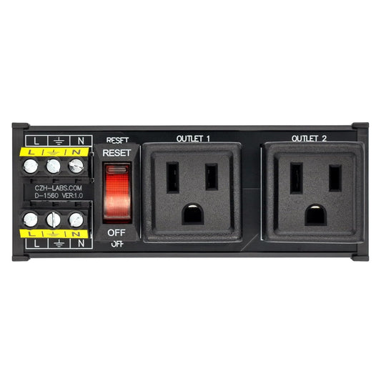 DIN Rail Mount AC 120V NEMA 5-15R Double Receptacles Outlet Power Strip Module, with Rocker Switch Thermal Circuit Breaker Overload Protector