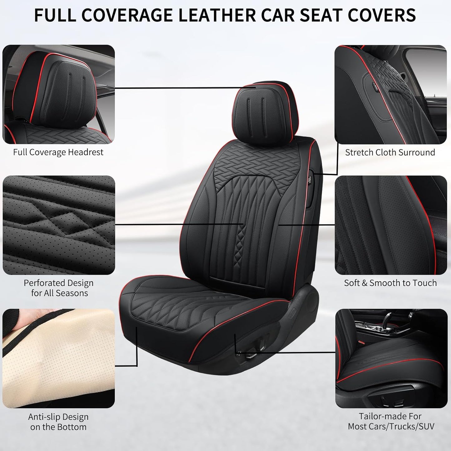 Car Seat Covers Full Set, Leather Seat Covers for Cars, Car Seat Protector Waterproof, Non-Slip Car Interior Covers Fit for Most Cars, SUV, Vans, Trucks,2Seaters,Full Set,Black,COMFDRIVE-A03