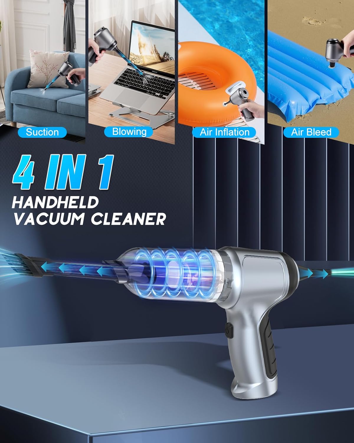 Meteralla 18000Pa Car Vacuum Portable Cordless, 5000mAh High Power Cordless Vacuum Cleaner, 120W Portable Vacuum for Car, Office, Pet and Home Cleaning