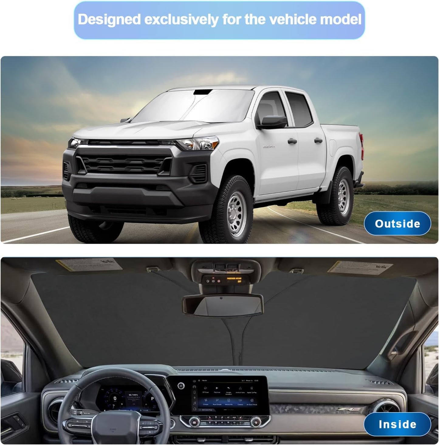 SXCY for 2023 2024 Chevy Colorado/GMC Canyon Windshield Sunshade 2023 2024 Colorado Z71 ZR2 LT WT Trail BOSS Accessories 2024 Colorado/Canyon Sun Shade Foldable Sun Shield 2024 Colorado Sun Protector