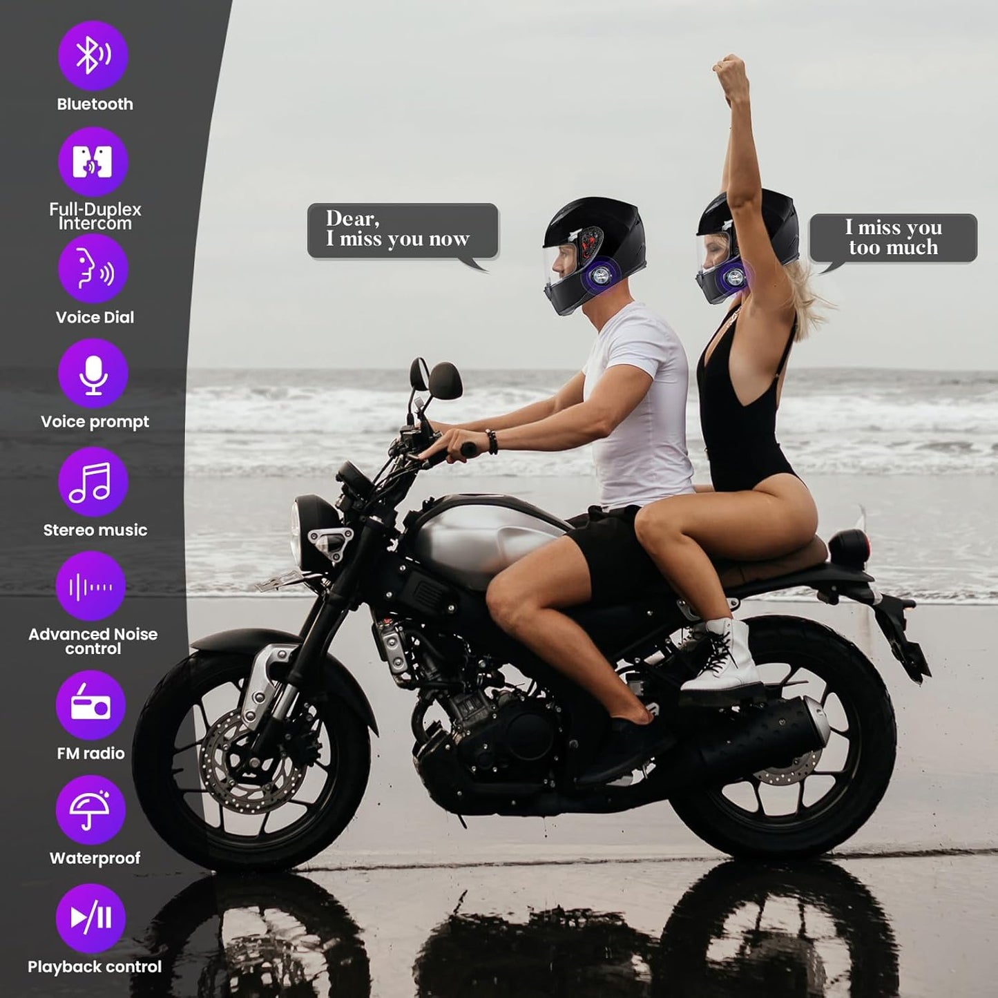 Y3 Helmet Bluetooth Headset (More Suitable for Couples), Auto Answer Phone, Intercom, Music, Intercom, Active Noise Cancellation, Waterproof (1 Pack)