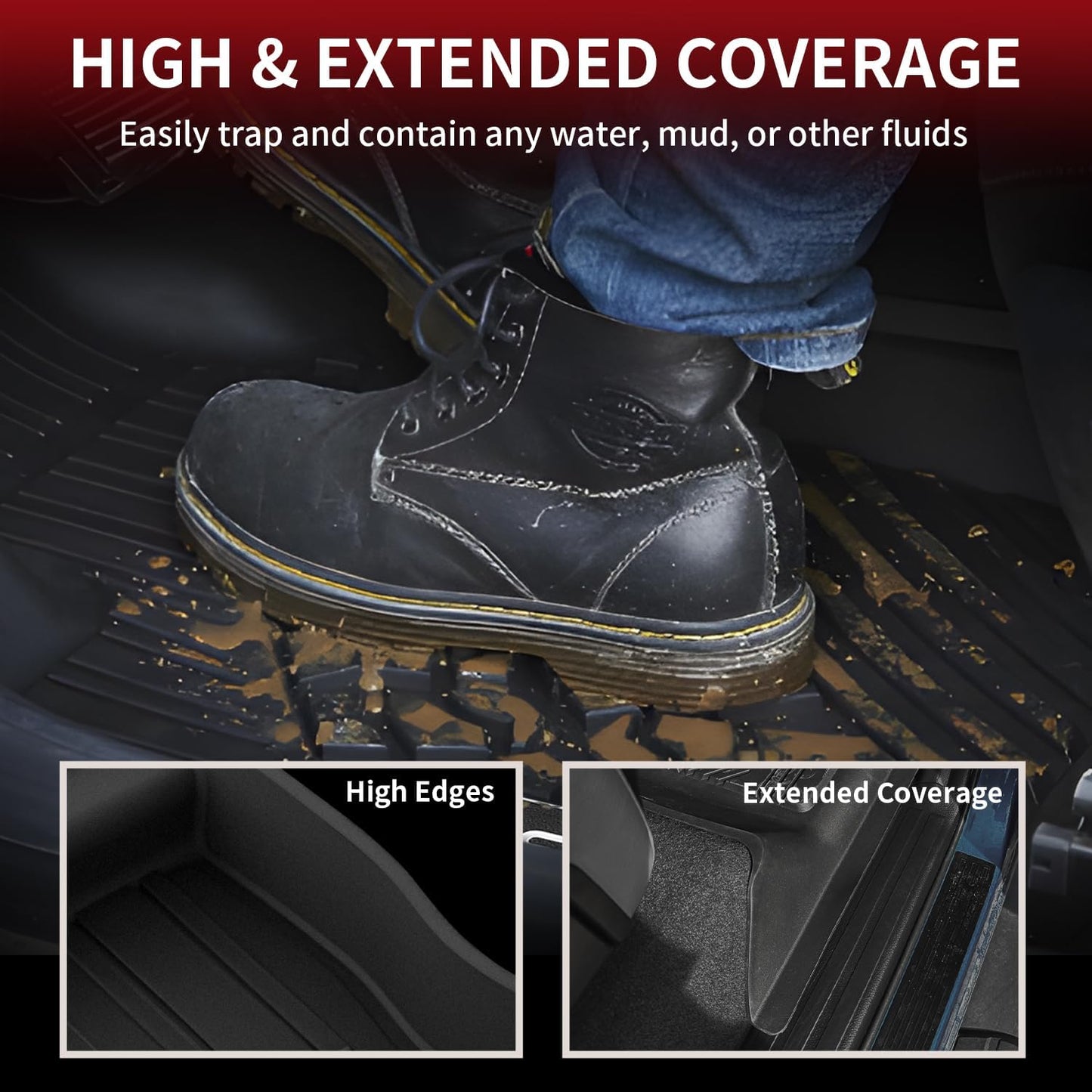 LASFIT Floor Mats for Toyota Tundra 2014-2021 CrewMax Cab, All Weather Custom Fit Floor Liner for Tundra SR5/TRD/Limited TPE Mats Front&Rear 2 Row Car Mats, Black