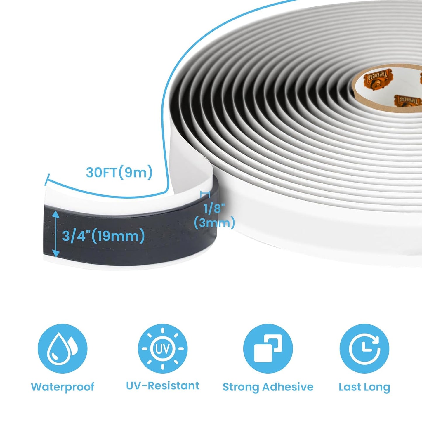 Black Butyl Tape RV Tape 3/4" x 30' x 1/8" Butyl Marine Sealant Tape, Window Glazing Putty Tape Double Sided Auto Butyl Tape Window Sealant Caulking Tape for Boat, EPDM Roof, Pool