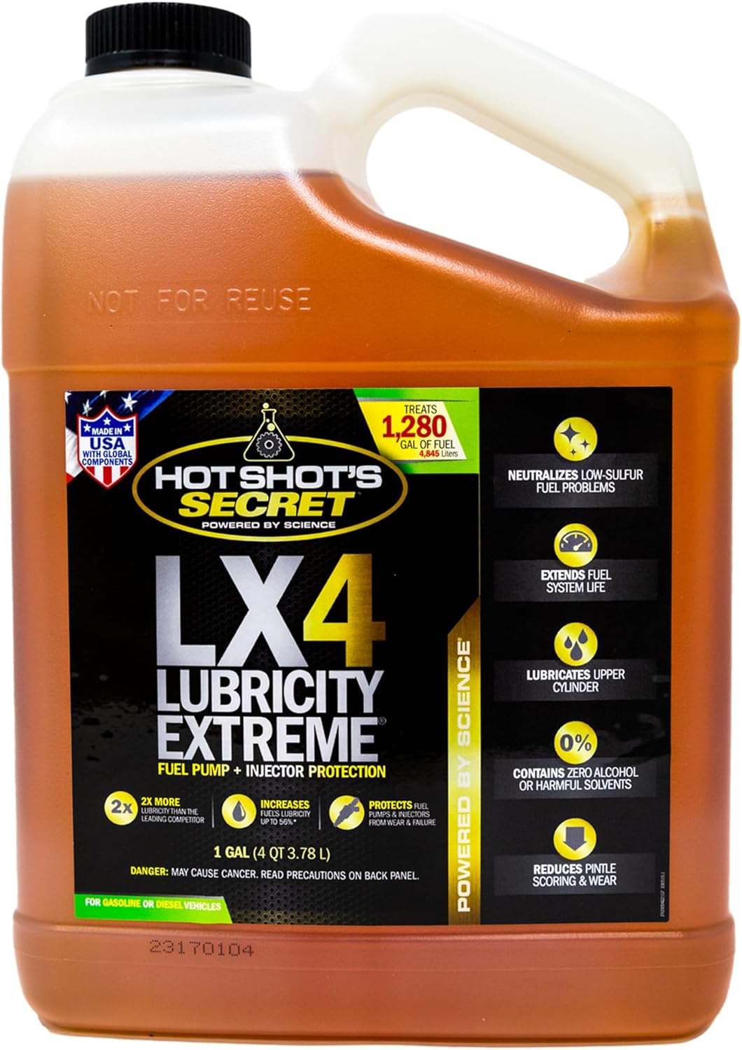 Hot Shot's Secret LX4 Lubricity Extreme 1 Gallon, Fuel Treatment for All Engines, Gasoline & Diesel Additive, Fuel Additive Increases Lubricity, Protects & Extends Fuel System Life
