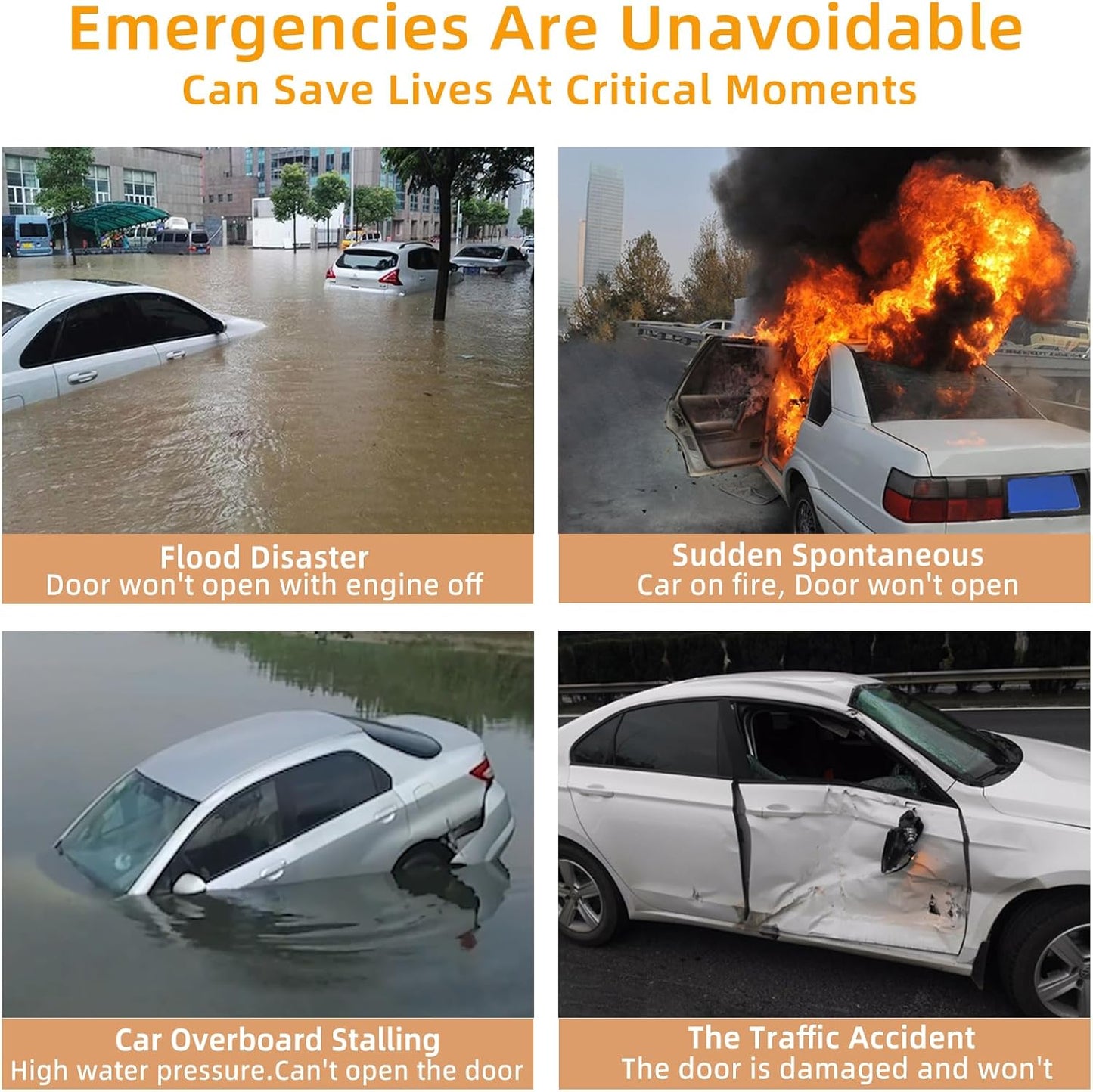 Allelic Car Window Breaker Tool, Window Breaker Seatbelt Cutter, Window Breaker, Glass Breaker, Spring-Loaded Window Breaker for Land & Underwater (Gold, 2 PCS)