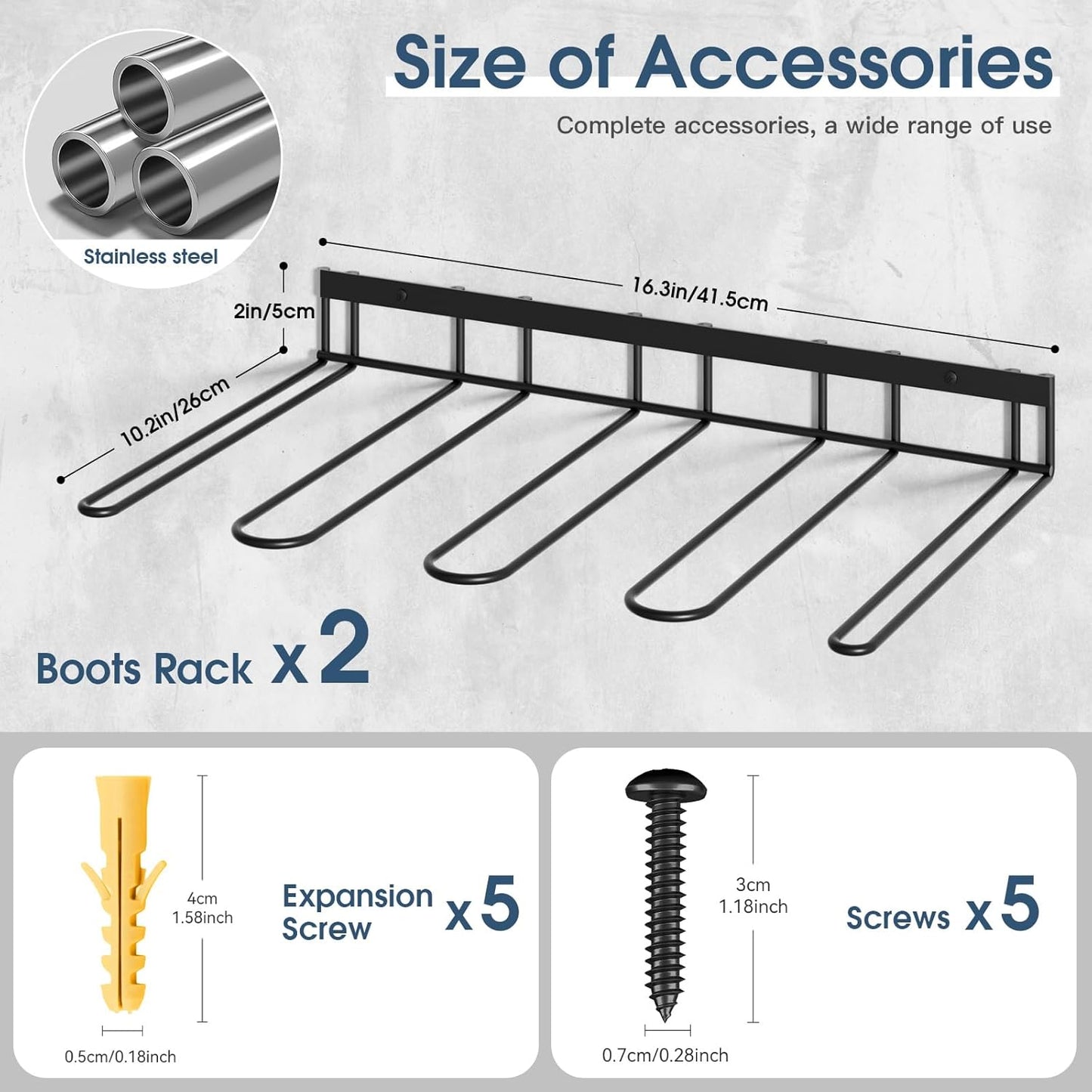 Boot Rack, Wader Hangers for wall, Metal Wall Mounted Shoe Racks, 4 Pair Boot Organizer for Tall Boots and Cowboy shoes, Boots Trays for Entryway,Garage (2 Pack)