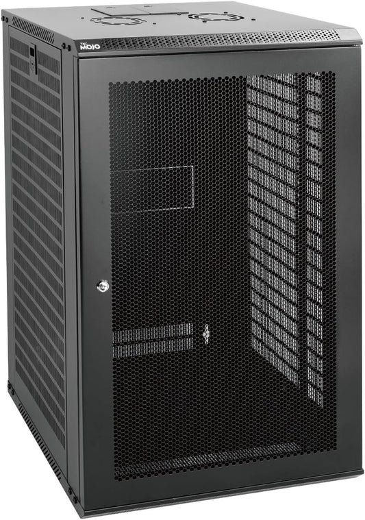 Tecmojo 18U Wall Mount Rack Network Cabinet for 19" IT Equipment,with Lockable Mesh Door and Side Panels,Cooling Fan,Black,17.7inch Depth for AV/Computer/Electronics Equipment Data Rack