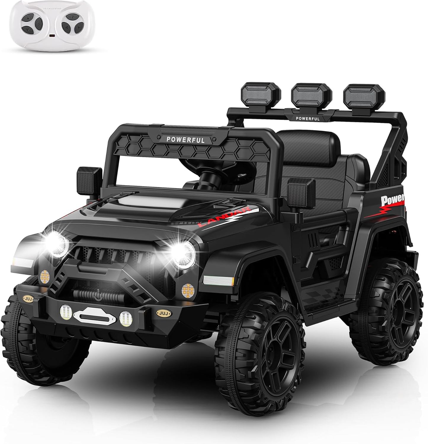 12V Ride on Toys for Big Kids, Power Wheels with Remote Control, Ride on Truck Car with 4 Wheeler, Kids' Electric Vehicles, 3 Speeds, Soft Start, Battery Display, Music, LED Lights, Bluetooth, Black
