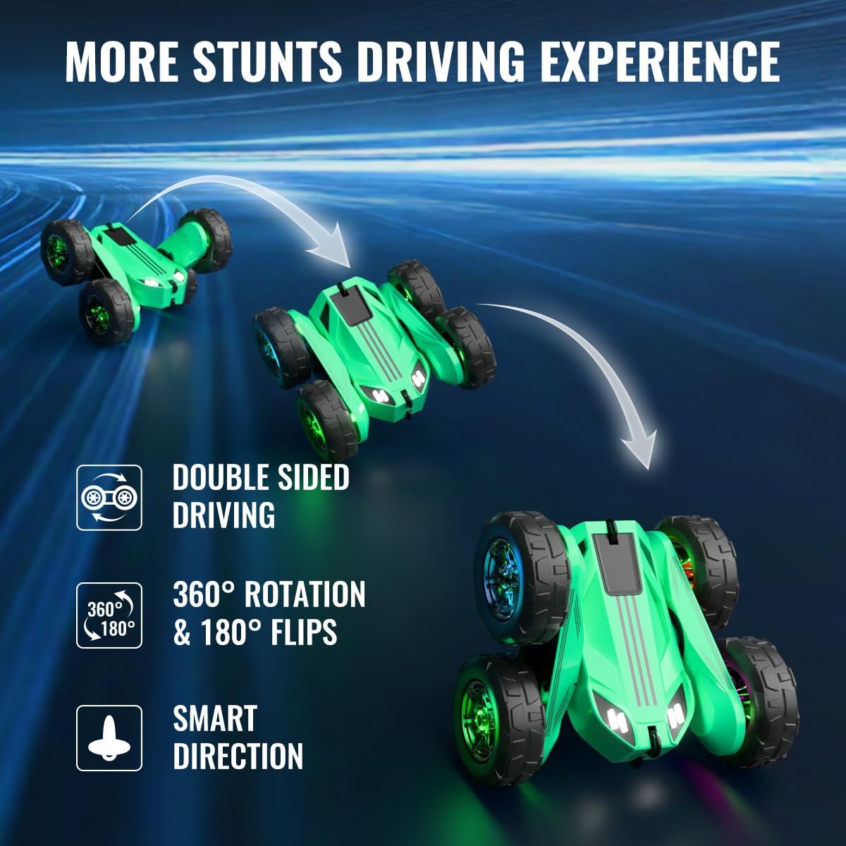 MaxTronic Remote Control Car, Rechargeable RC Cars & Remote - 20km/h Double Sided 360° Rotation Stunt Stunt Crawler with LED Lights for Boys Girls Aged 3-12