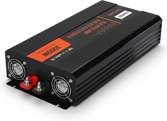 3000W Pure Sine Wave Inverter 12V DC to 120V AC Converter for Home, RV, Truck, Off-Grid Solar Power Inverter with Built-in 5V/2.1A USB, Reliable Cable, Remote Controller