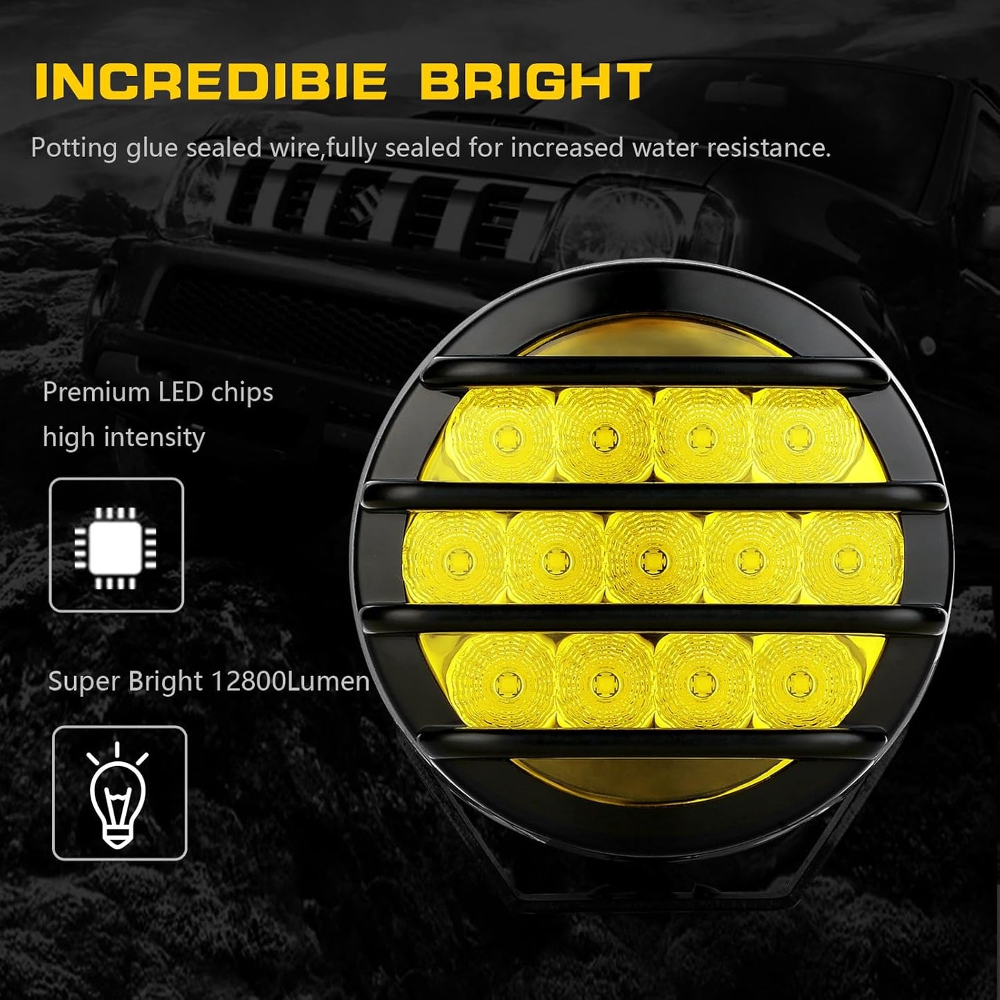 BIGLION.X 3.7 Inch 130W Amber Fog Lights Yellow Round Offroad Fog Lights Super Bright 12800LM Driving Fog Lights Bumper Fog Light Pods Waterproof 12/24V for Trucks 4x4 SUV ATV UTV Car