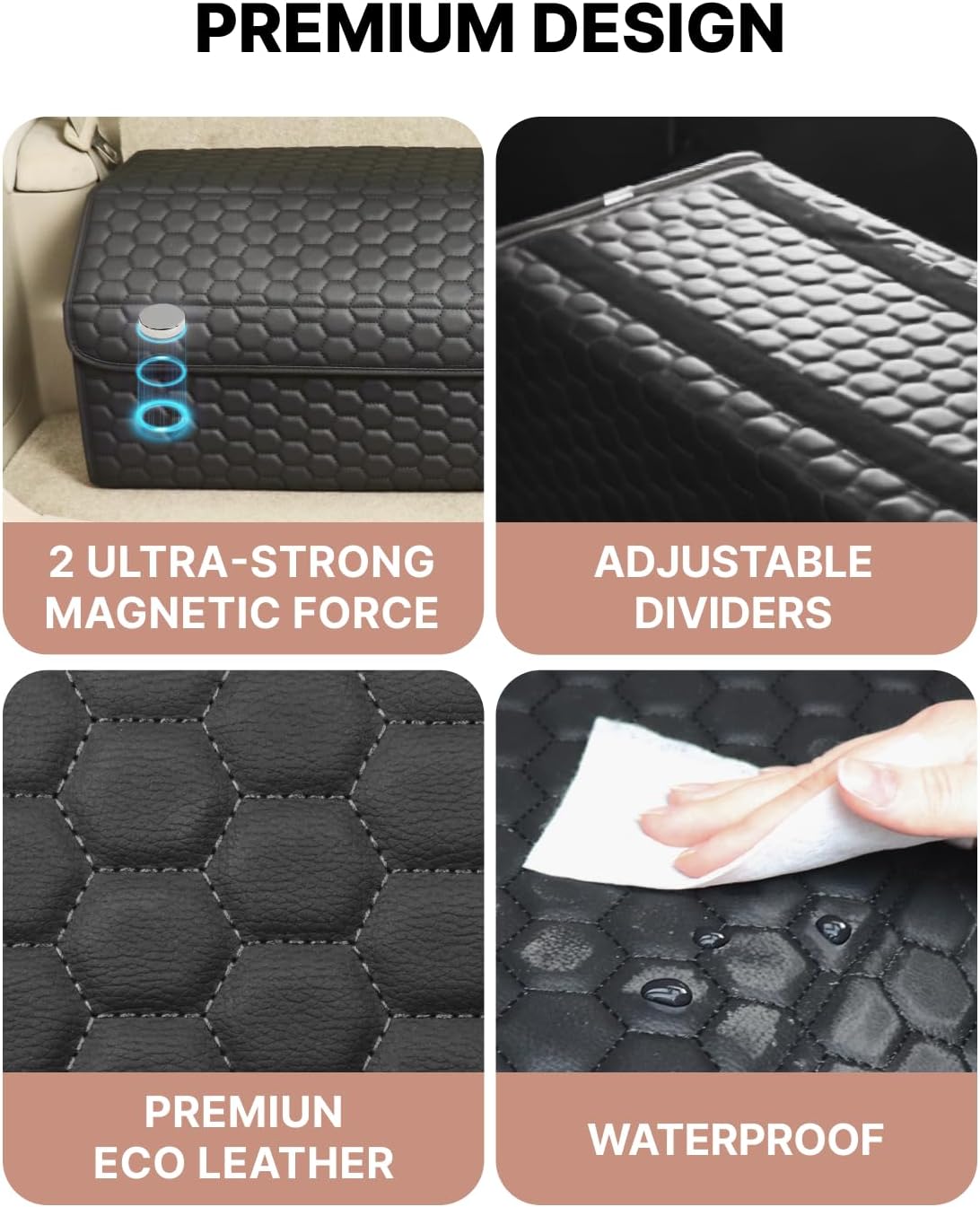 Cargo Organizer 17.7" - Compact Storage Totes With Lids For SUV, Sedan Or Truck - Durable Car Crate For Travel Essentials - Unique Gifts For Dad (Black 17.7)